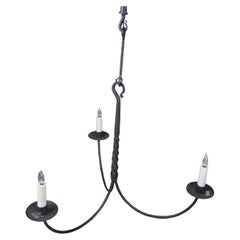 Paul Ferrante Forged Wrought Iron Industrial Gothic 3 Light Wax Drip Chandelier 