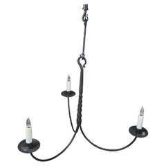 Paul Ferrante Forged Wrought Iron Industrial Gothic 3 Light Wax Drip Chandelier