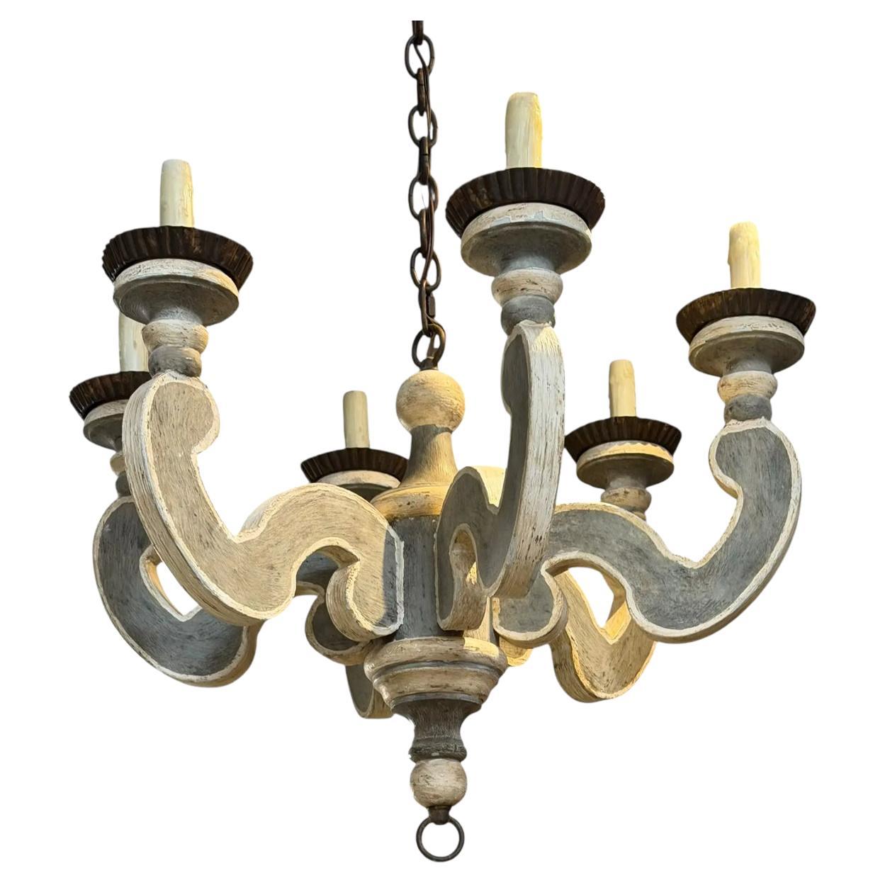 Paul Ferrante French Country Paint Decorated Chandelier in vendita