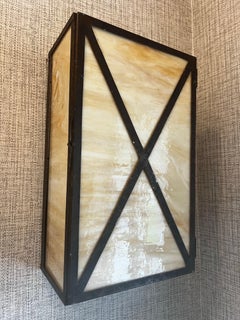 Paul Ferrante Large Custom Glazed Glass/ Aged Cross Bar Iron Lantern