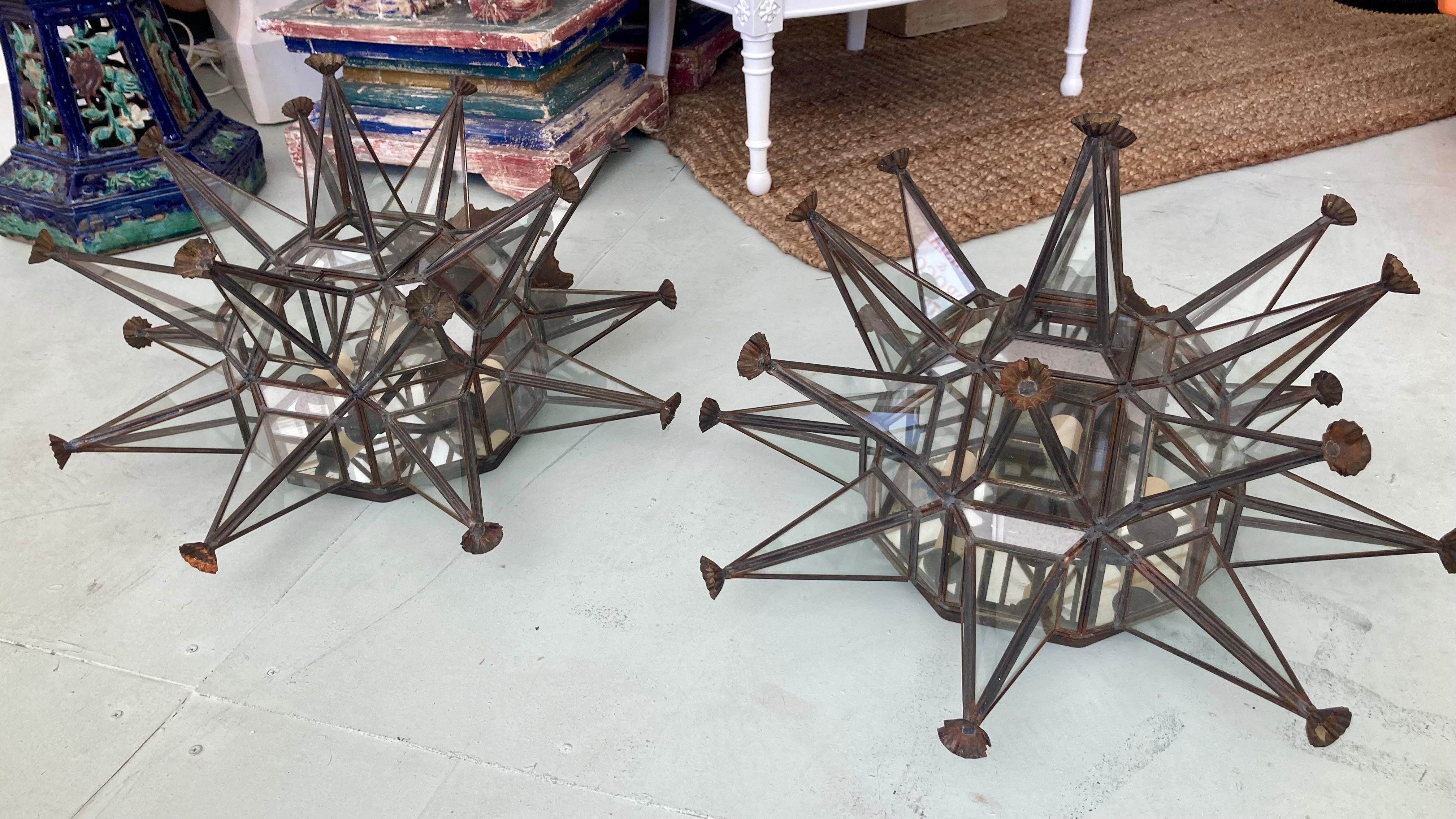 American Paul Ferrante Large Scale Star Shape Wall Sconces, a Pair For Sale