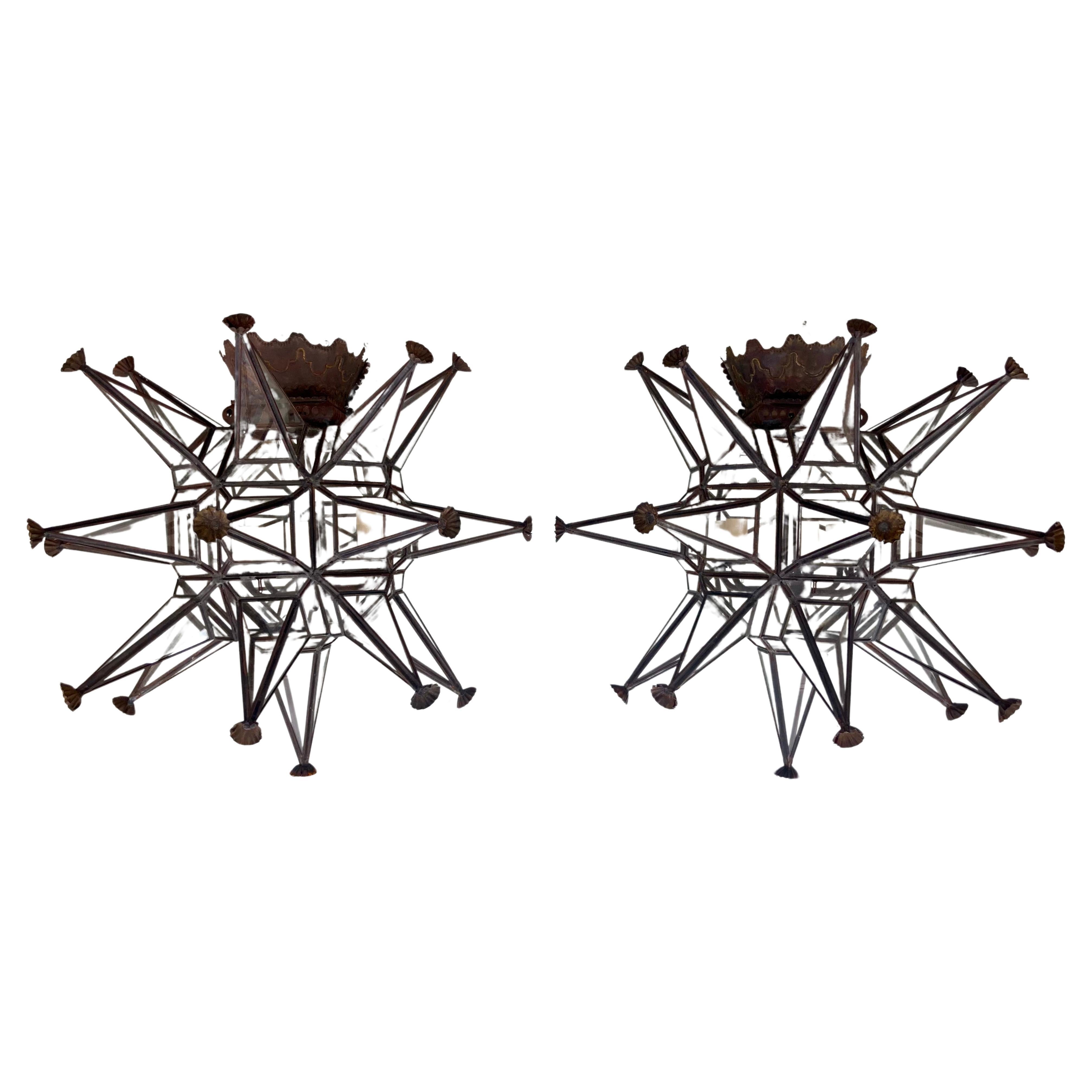 Paul Ferrante Large Scale Star Shape Wall Sconces, a Pair For Sale