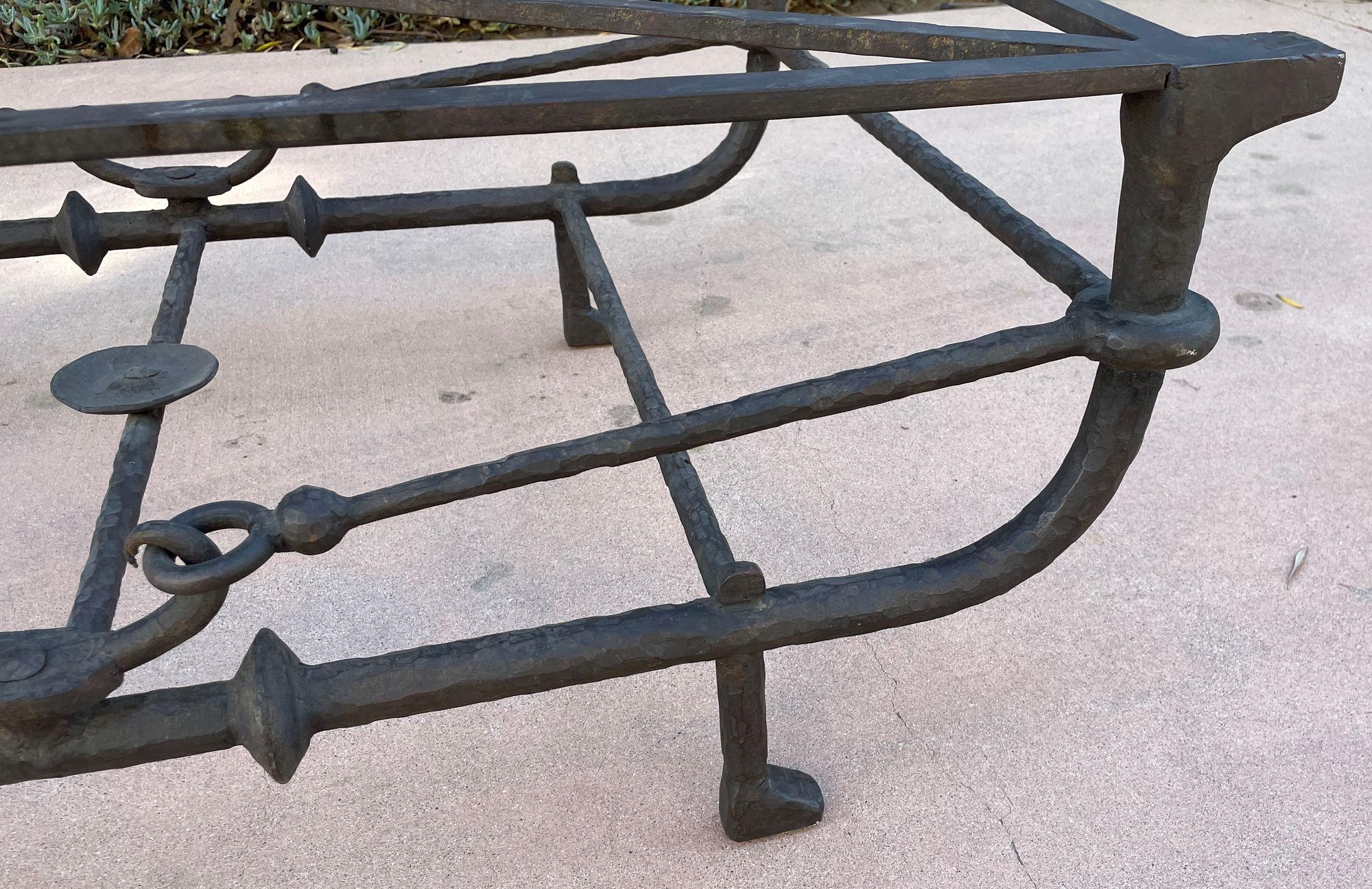 Wrought Iron Paul Ferrante Sculptural Etruscan Forged Hammered Iron Coffee Table with Stone