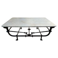 Vintage Paul Ferrante Sculptural Etruscan Forged Hammered Iron Coffee Table with Stone