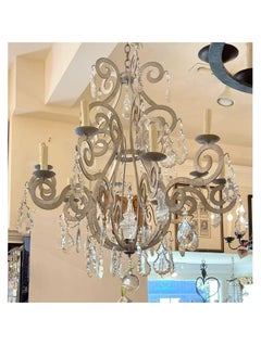 Paul Ferrante Silver Metal & French Crystal Chandelier, 1990s