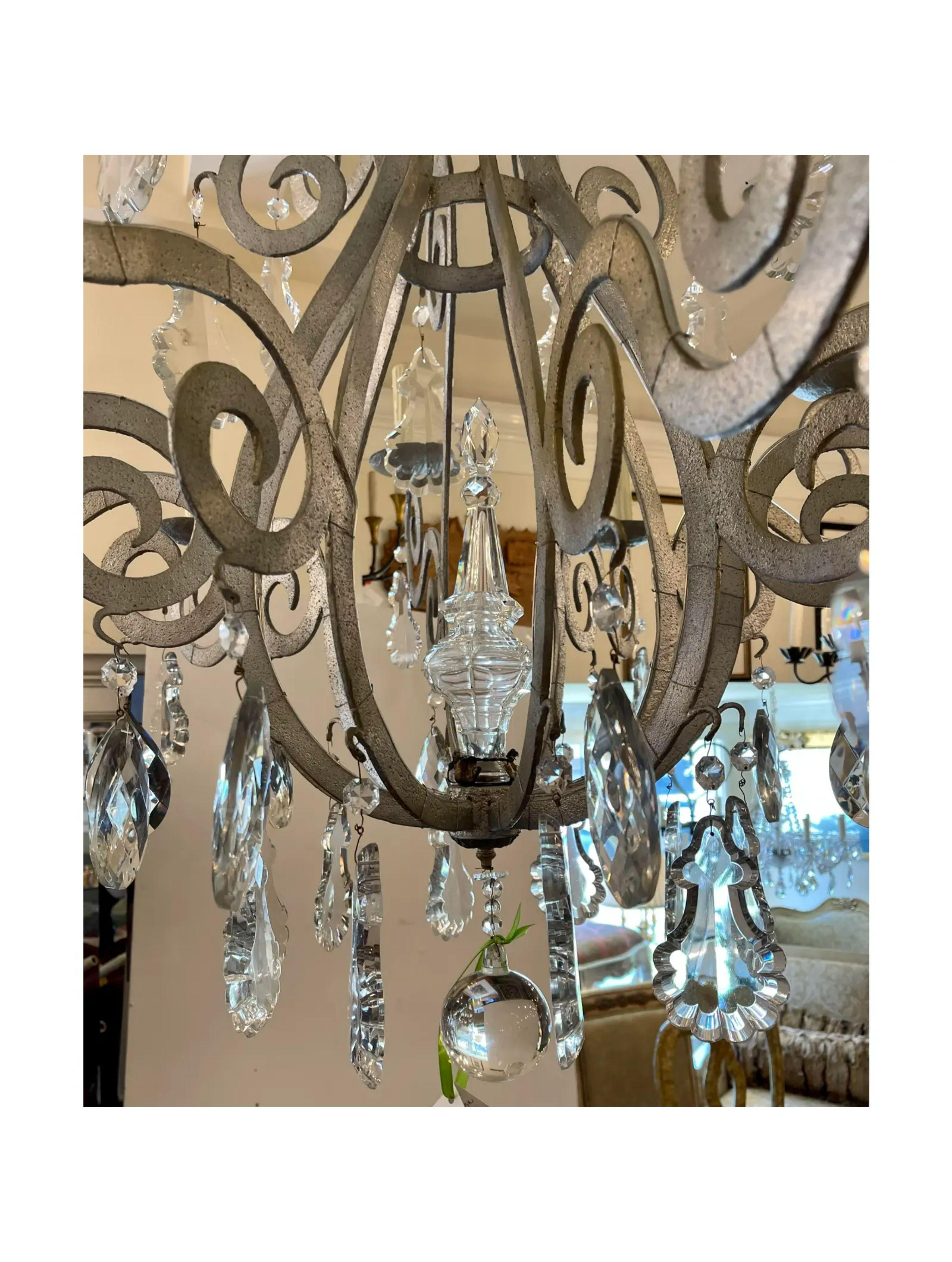 Regency Paul Ferrante Silver Metal & French Crystal Chandelier, 1990s For Sale