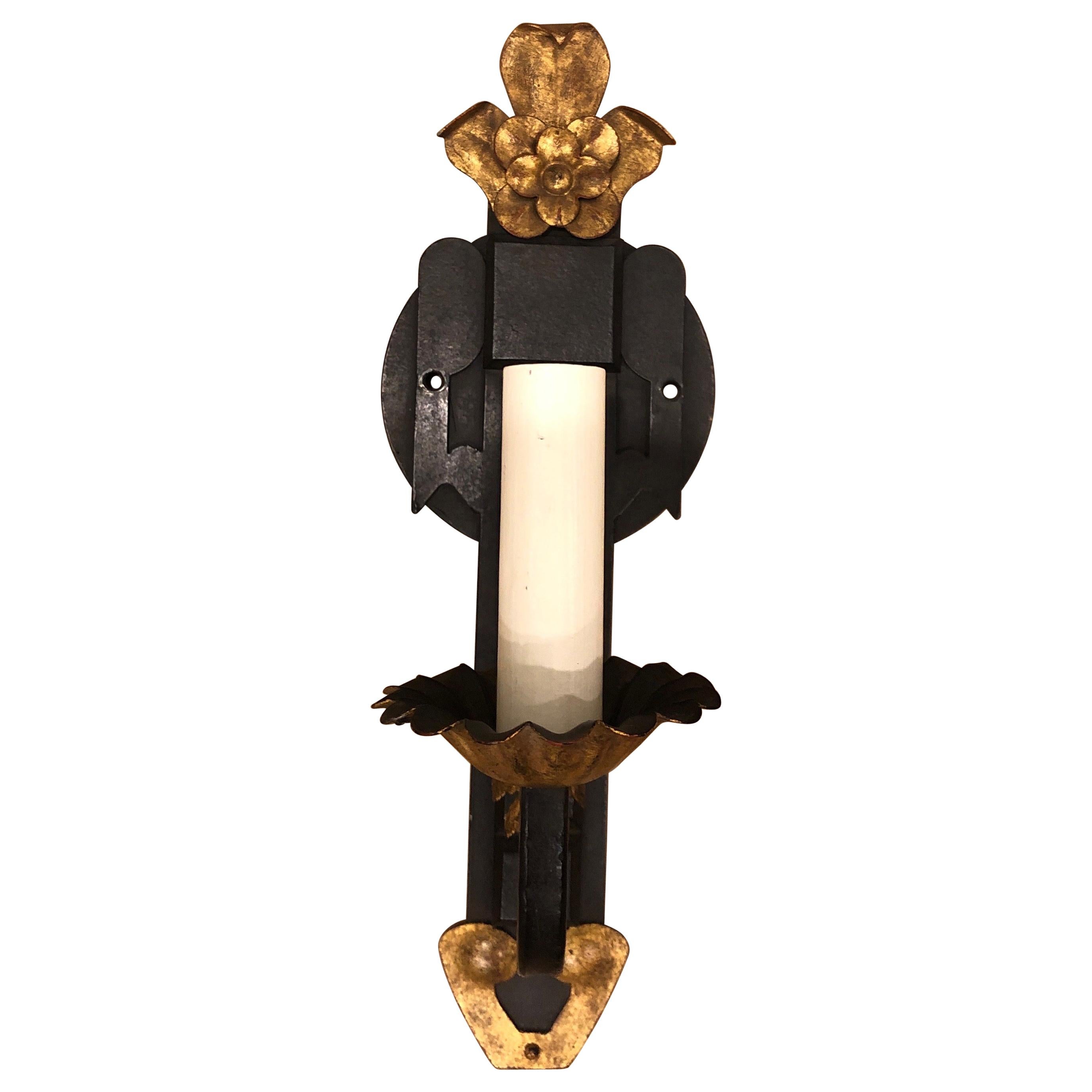 Paul Ferrante Single Wall Sconce, Gilt Gold and Bronze