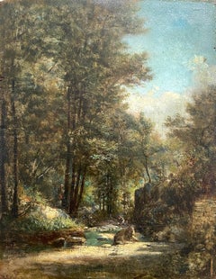 Figuras junto a un arroyo, Soledad en el bosque, Fontainebleau Paisaje romántico