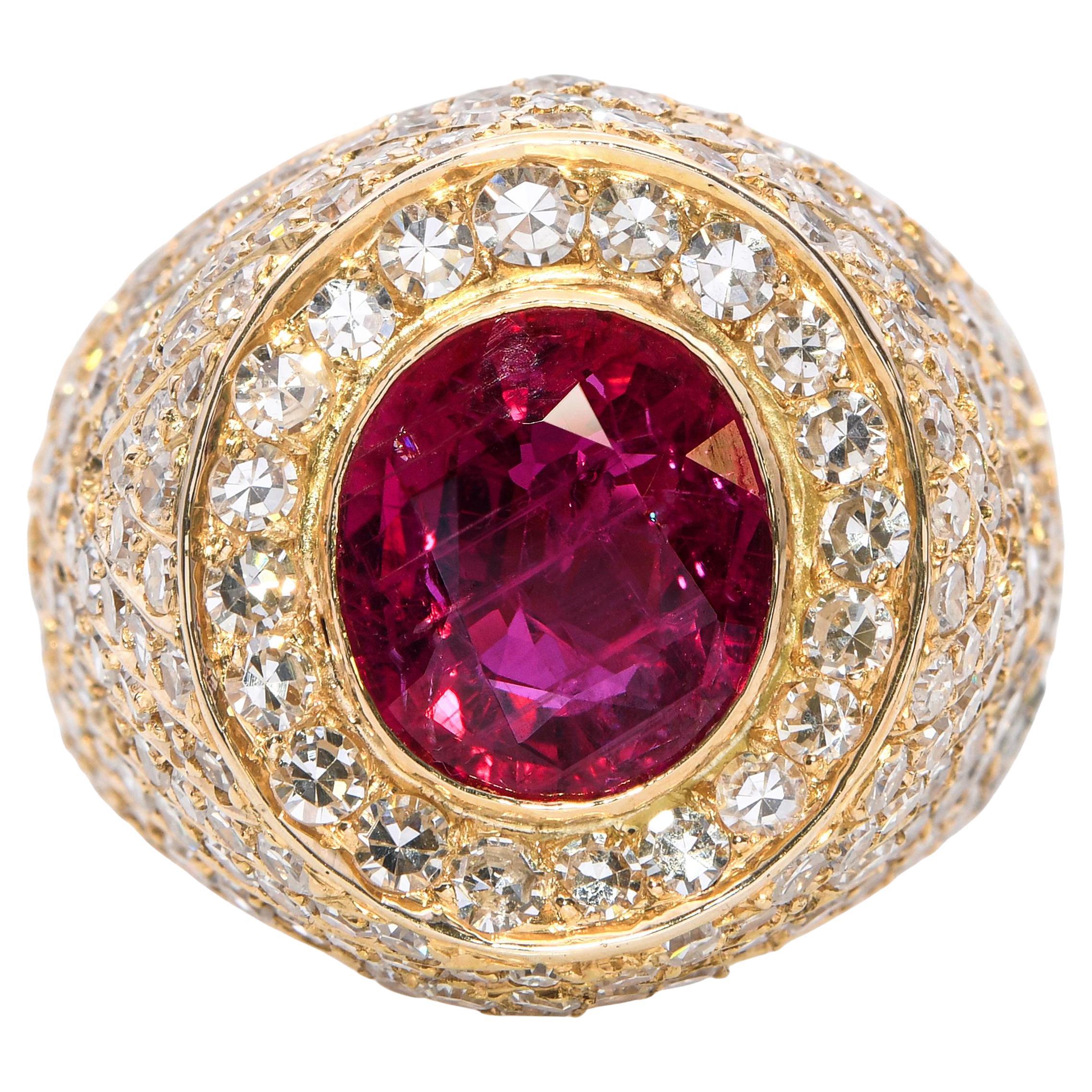 Paul Flato 18k Yellow Gold Ruby 
Diamond Statement Ring For Sale