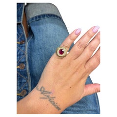 PAUL FLATO Anillo de cóctel de oro amarillo de 18k, rubí tailandés y diamantes Años 60 Vintage