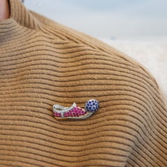 PAUL FLATO 1940 Shoe Brooch In 18Kt Gold, Platinum, Diamonds, Sapphires & Rubies