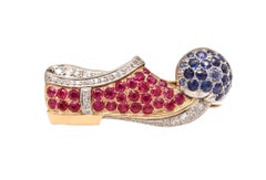 PAUL FLATO 1940 Shoe Brooch In 18Kt Gold, Platinum, Diamonds, Sapphires & Rubies
