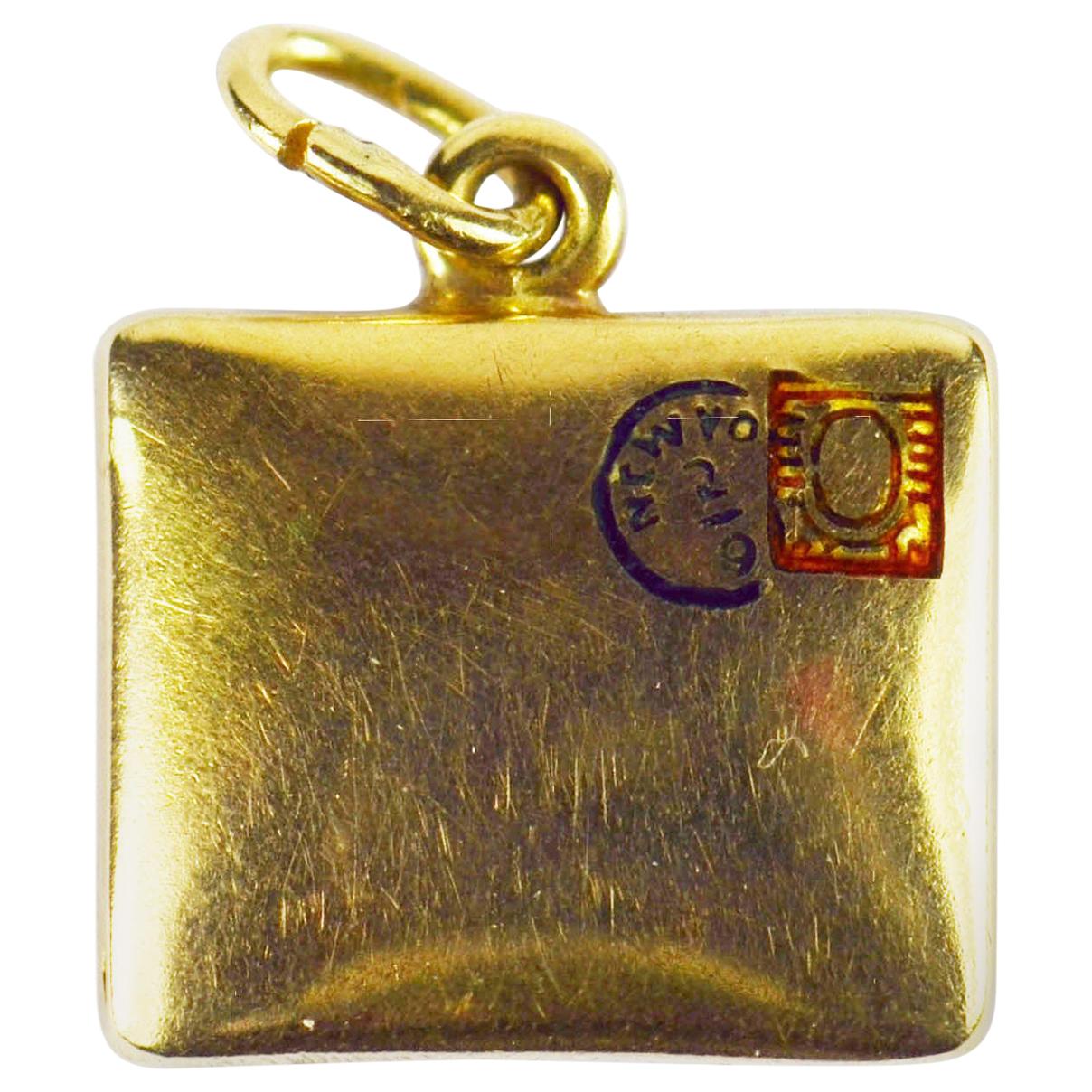 Paul Flato Attributed Yellow Gold Enamel Envelope Charm Pendant