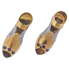 Paul Flato Diamond Sapphire Gold Platinum Shoe Pair Brooch Set