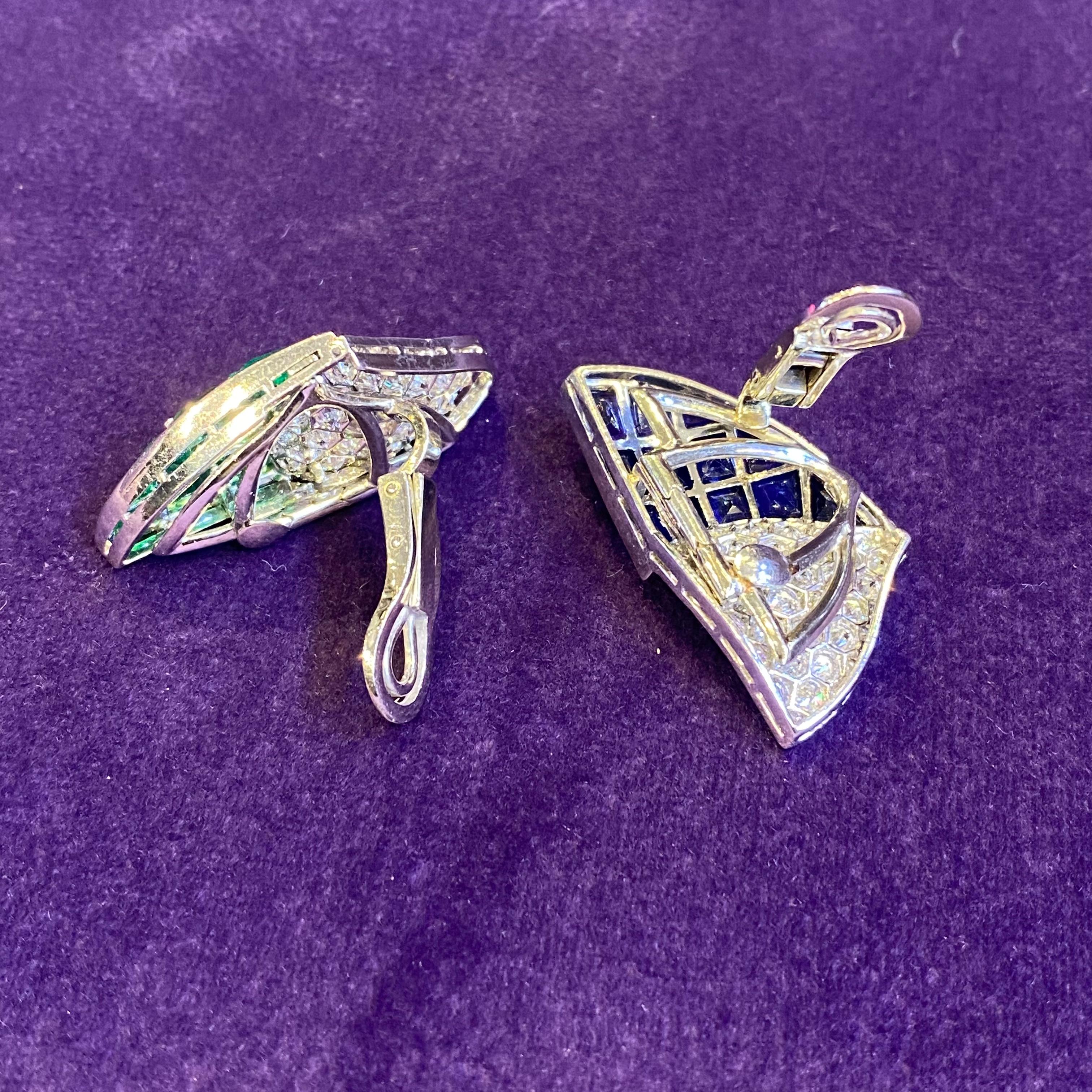 Paul Flato Emerald Sapphire & Diamond Bracelet & Earrings Set For Sale 10