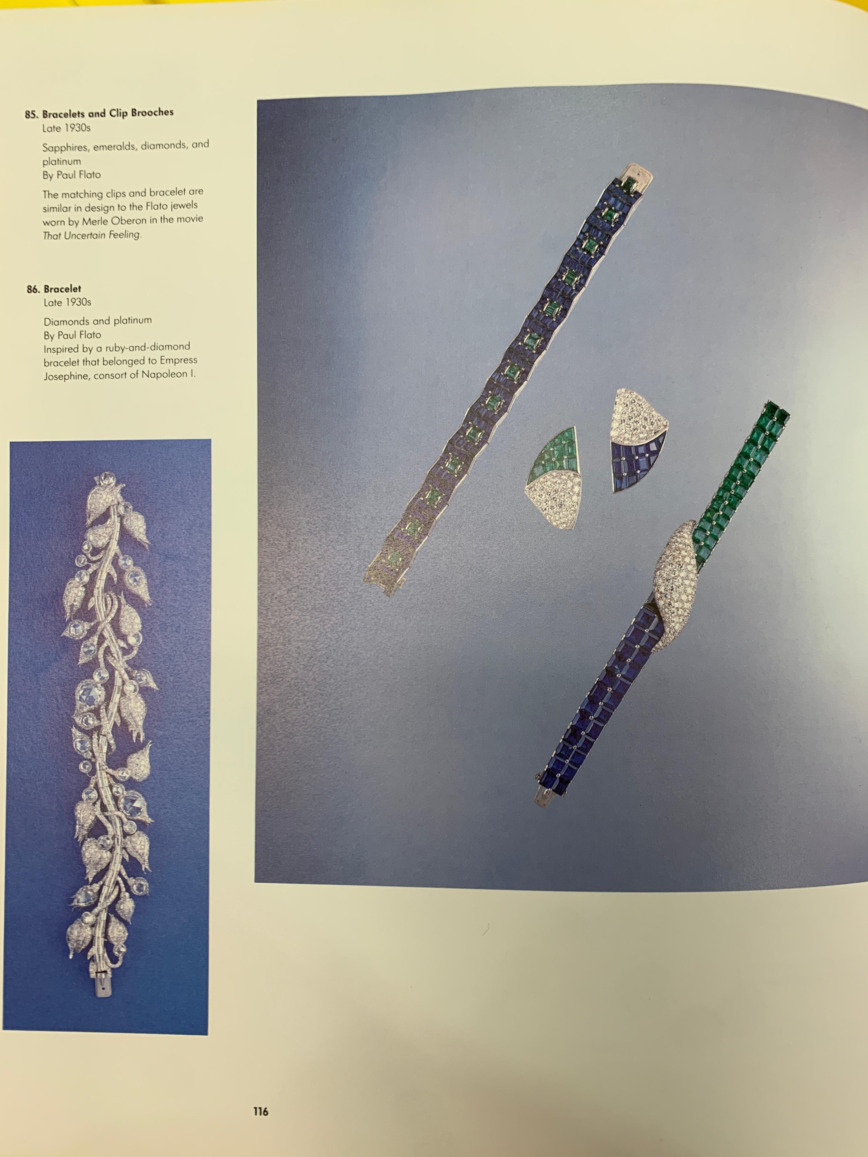 Paul Flato Emerald Sapphire & Diamond Bracelet & Earrings Set For Sale 12