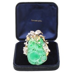 Tiffany & Co. Jade, Pearl, Diamond and Gold Pin