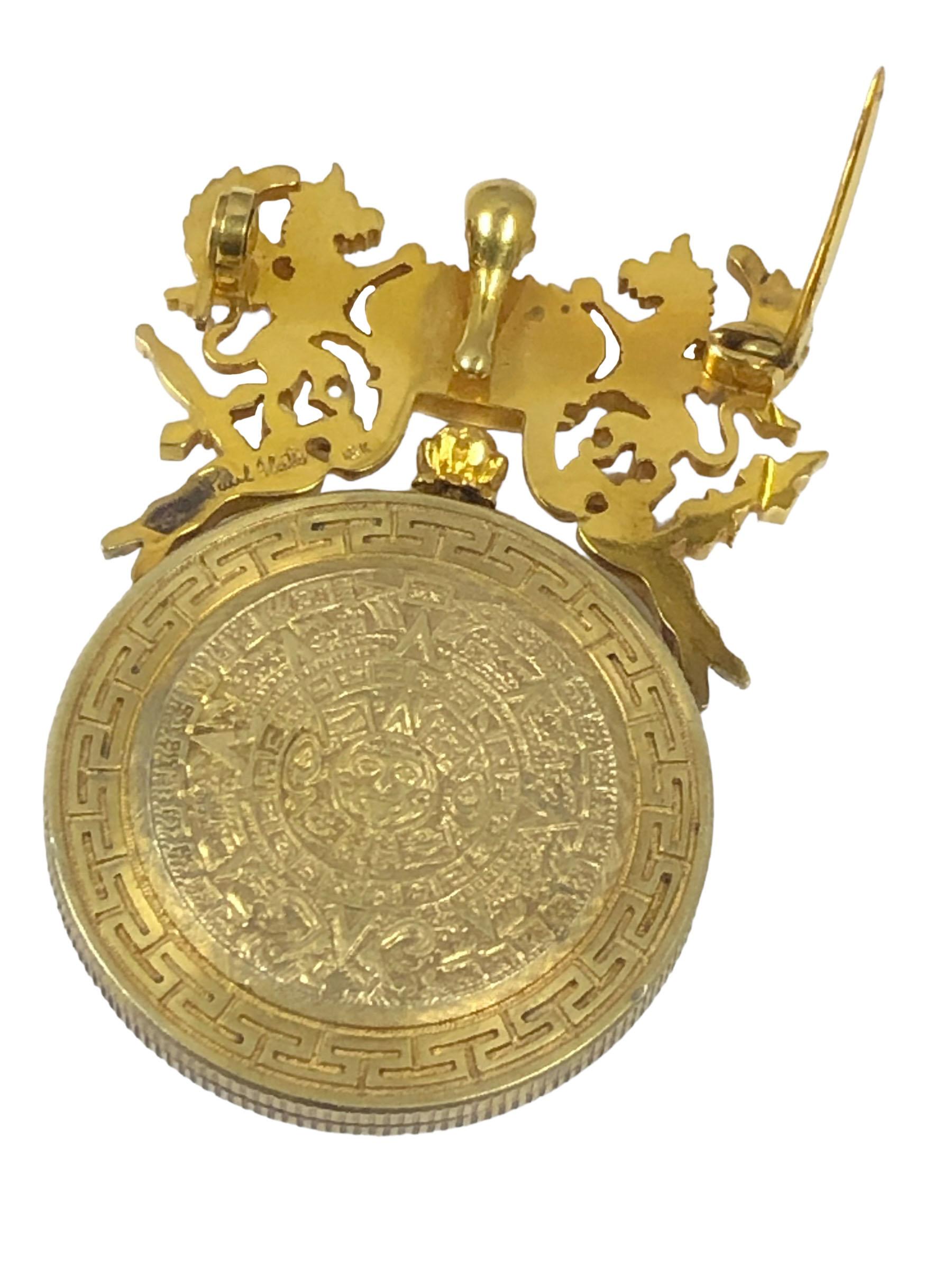 Paul Flato Imperio Gold Coin Pendant Brooch Watch In Excellent Condition For Sale In Chicago, IL