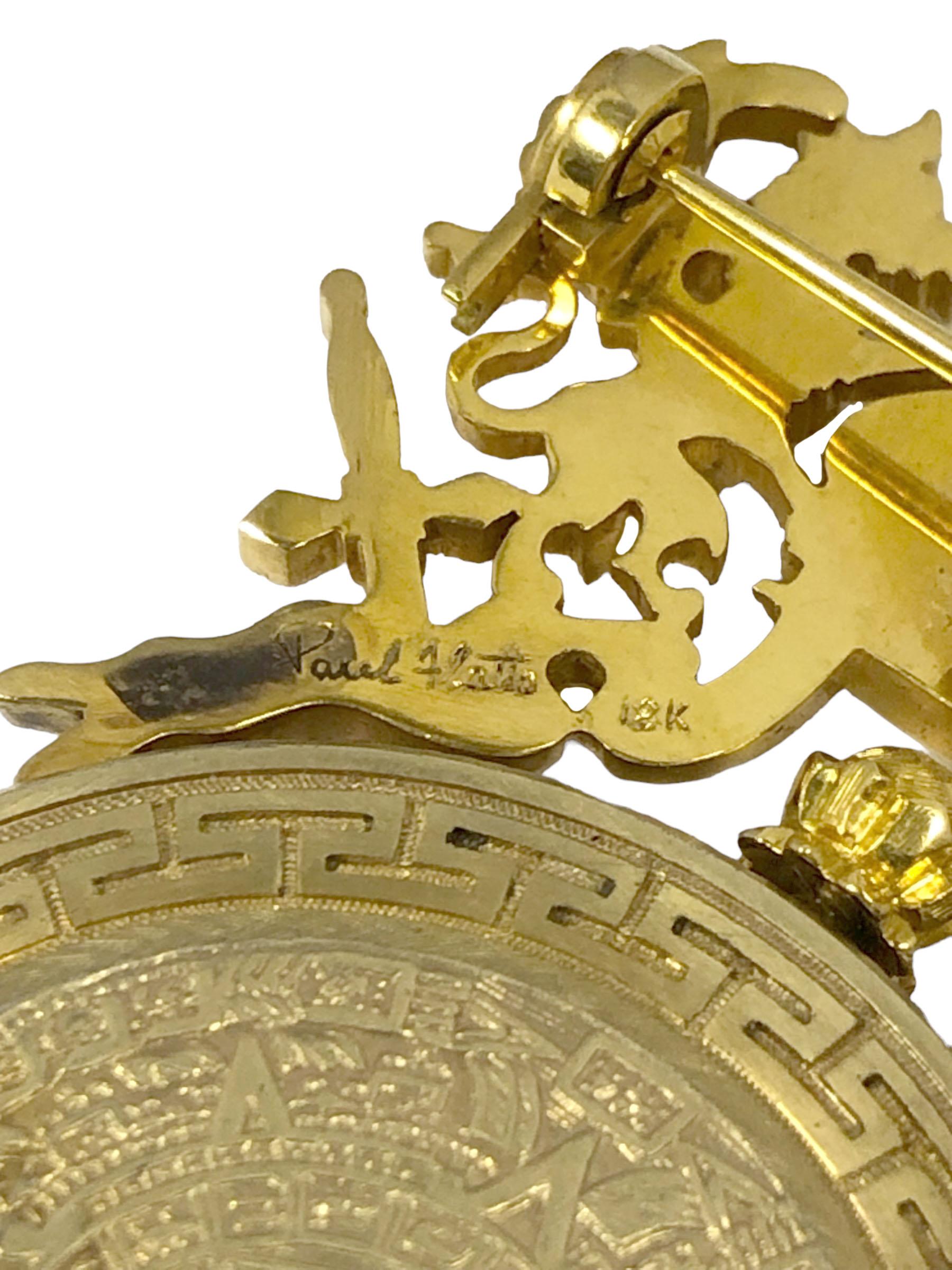 Women's or Men's Paul Flato Imperio Gold Coin Pendant Brooch Watch For Sale