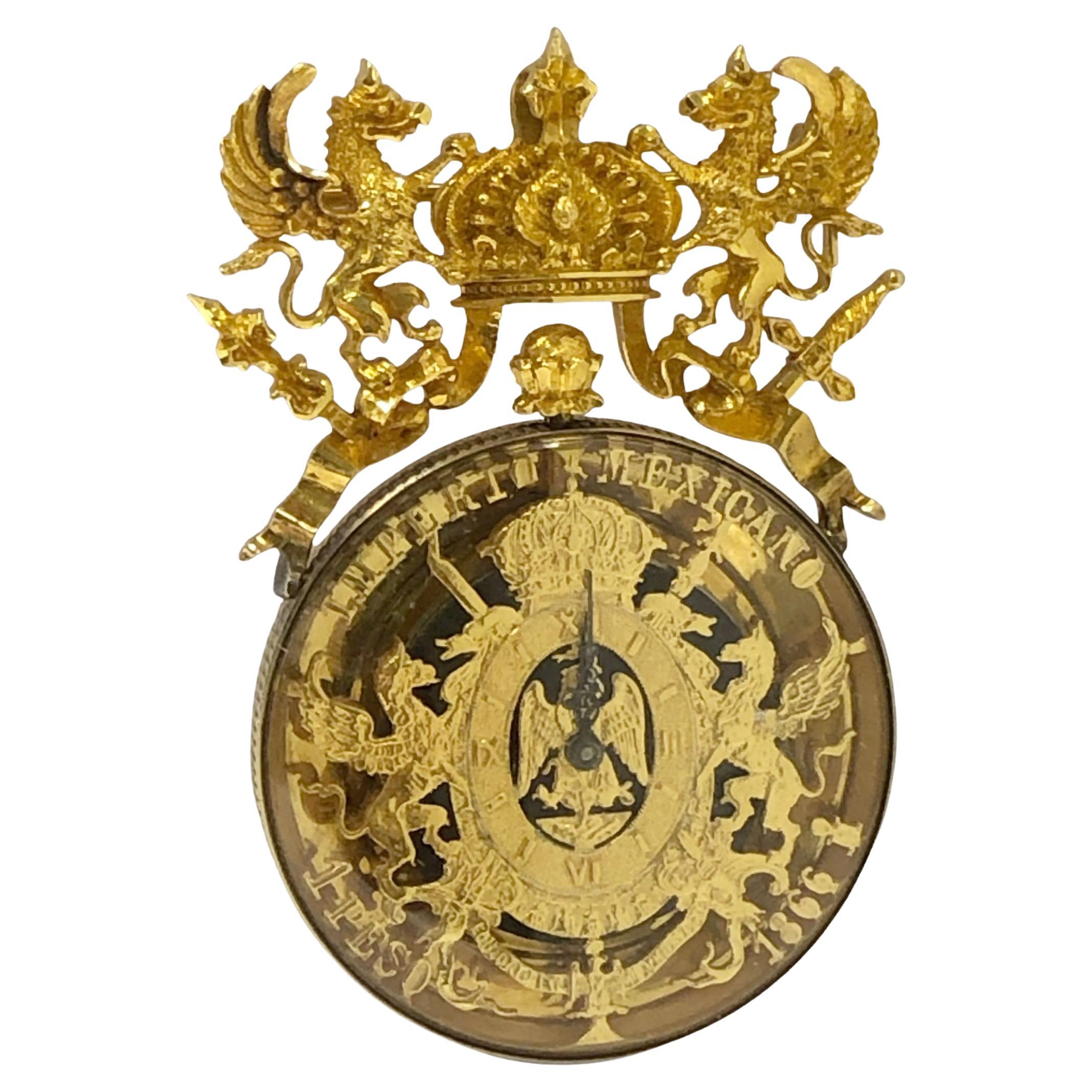 Paul Flato Imperio Gold Münz-Anhänger-Brosche-Uhr
