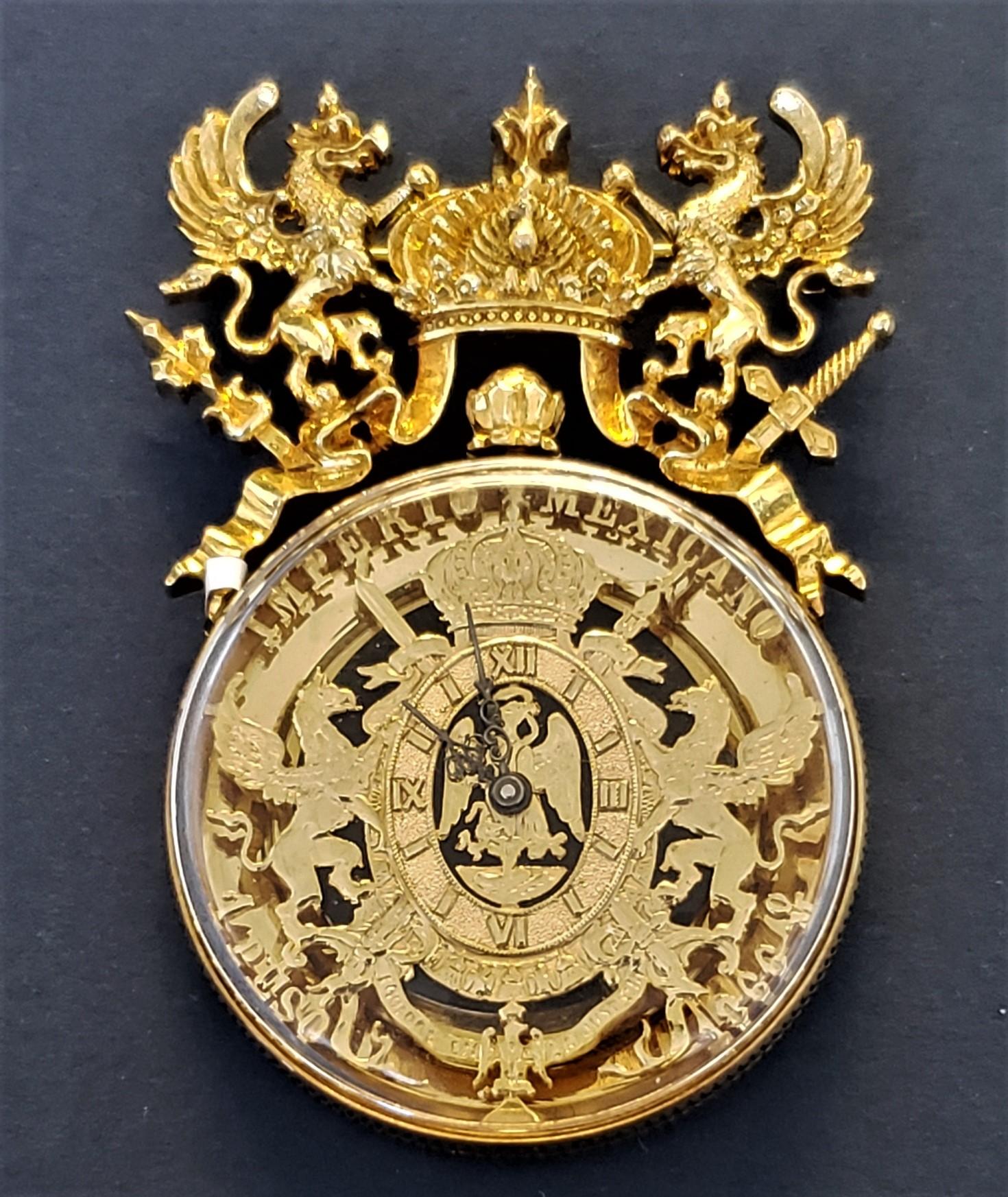 Modern Paul Flato Imperio Mexicano 1866 One Peso Watch/Pin/Pendant 18K 44.4g For Sale