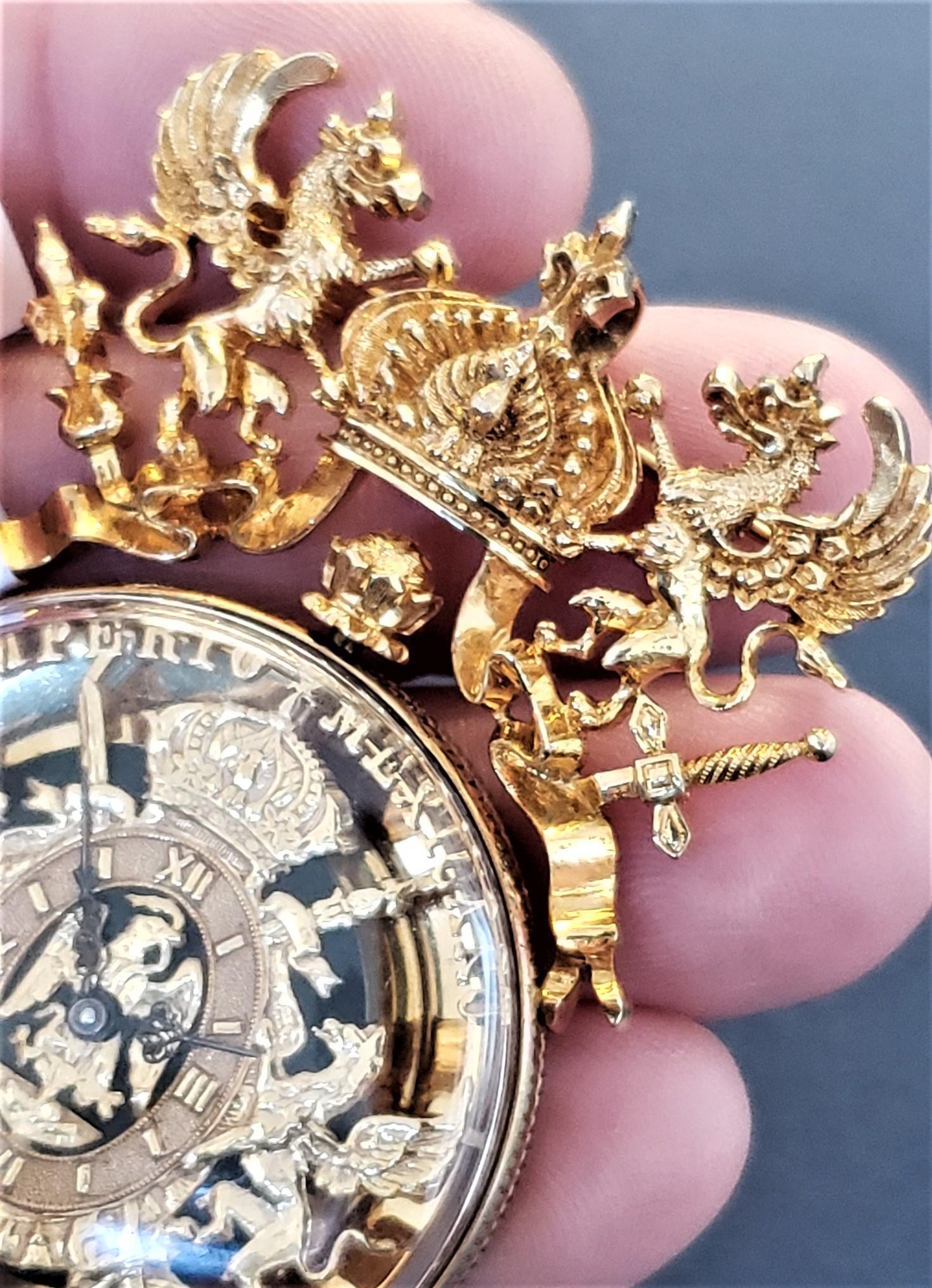 Paul Flato Imperio Mexicano 1866 One Peso Watch/Pin/Pendant 18K 44.4g In Good Condition For Sale In Chicago, IL