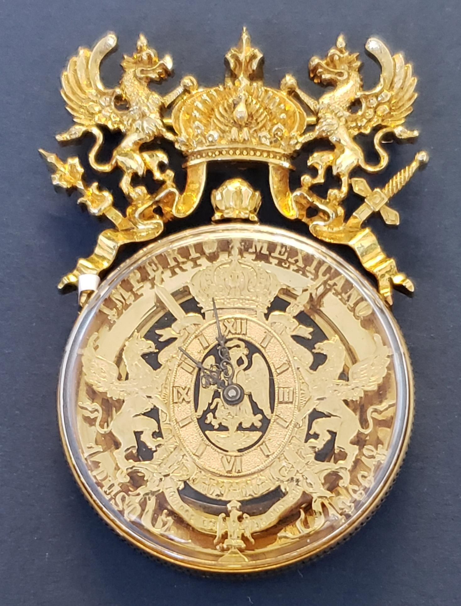 Paul Flato Imperio Mexicano 1866 One Peso Watch/Pin/Pendant 18K 44.4g For Sale 2