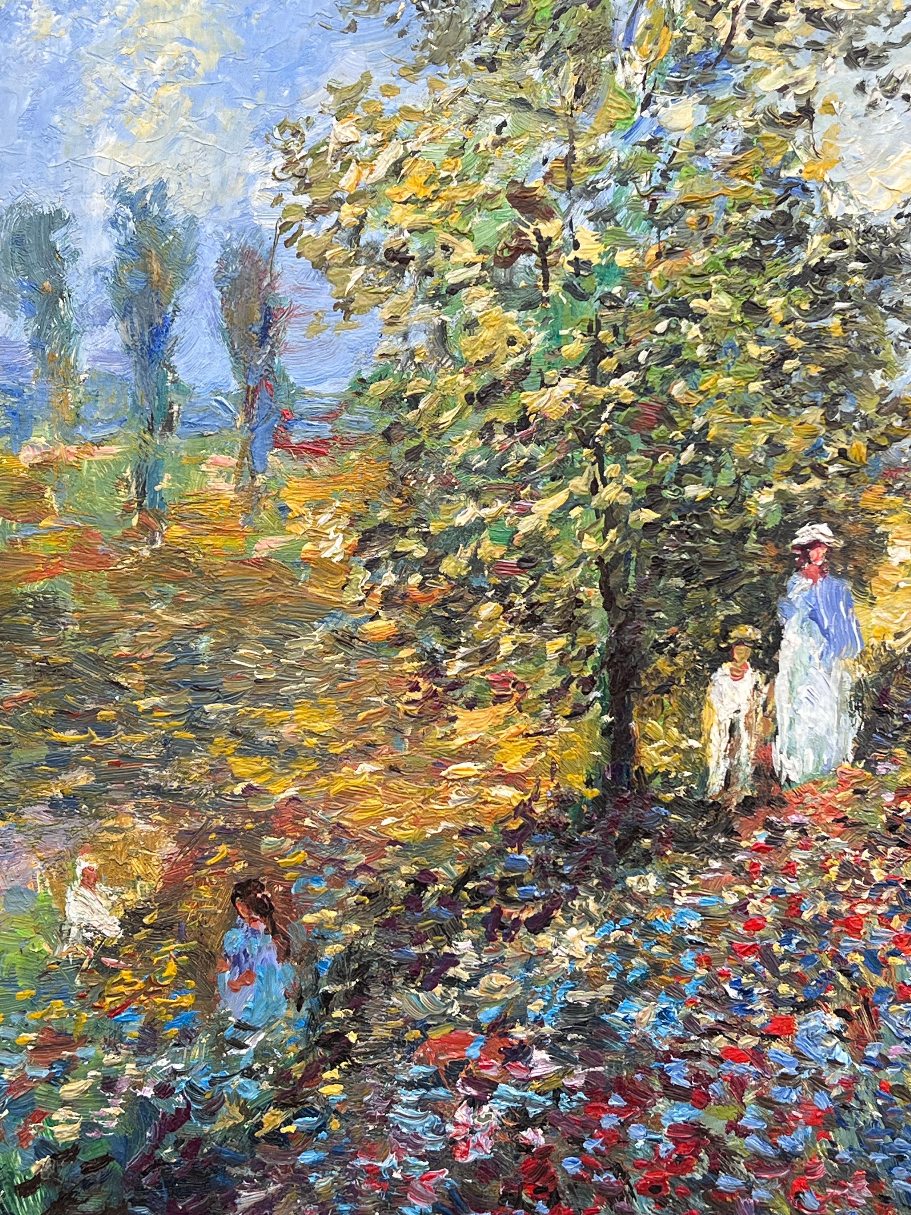 Fine French Impressionist Signed Oil Painting Figures Wild Flower Meadows For Sale 9