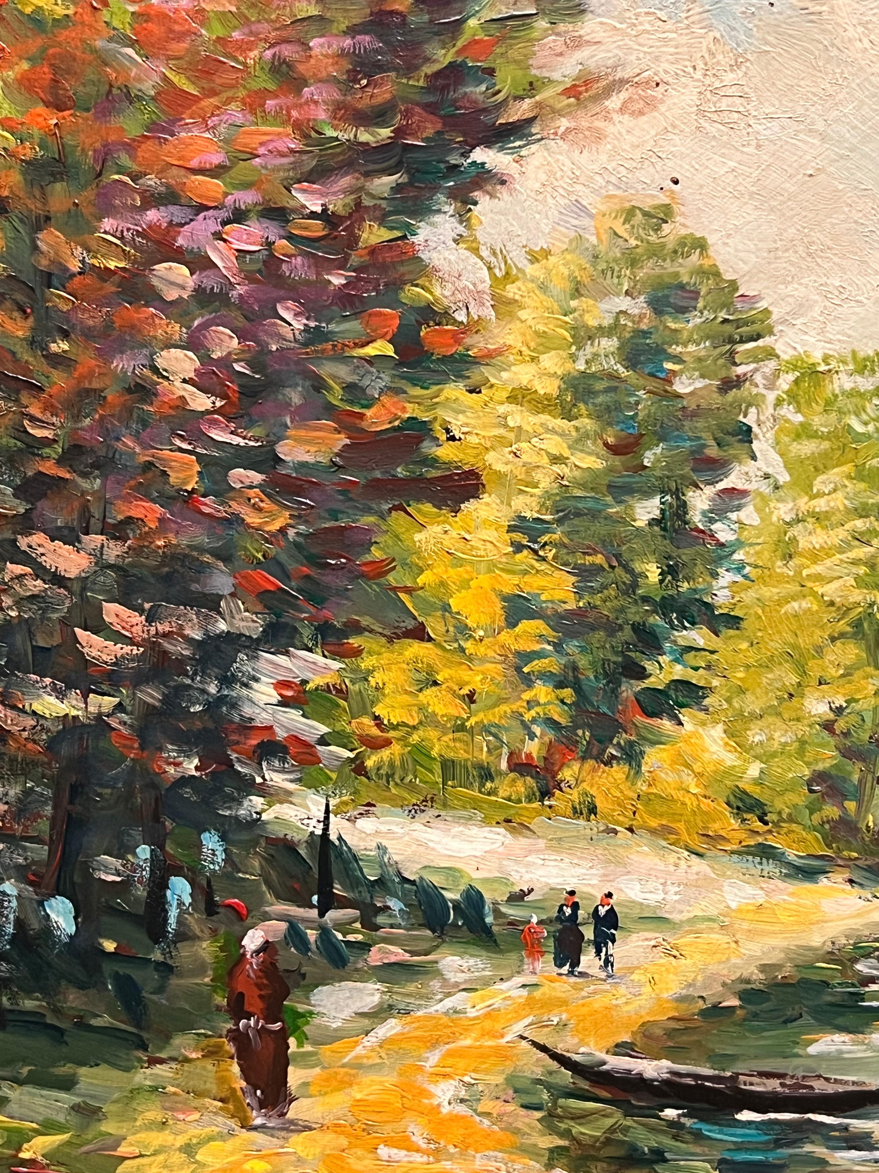 Französischer Impressionist 20. Jahrhundert Landschaftsgemälde Seeszene mit Figuren im Angebot 3