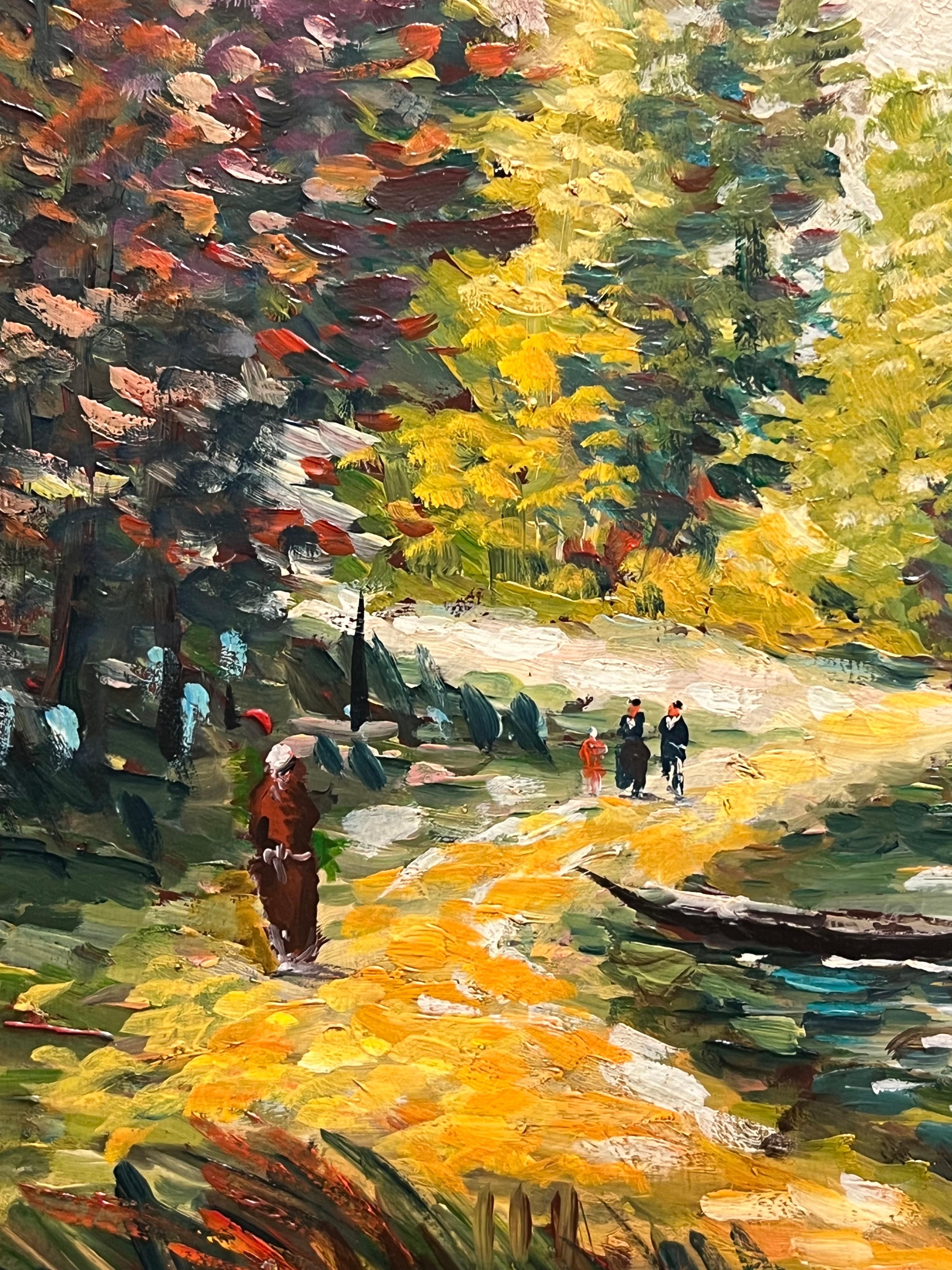 Französischer Impressionist 20. Jahrhundert Landschaftsgemälde Seeszene mit Figuren im Angebot 4