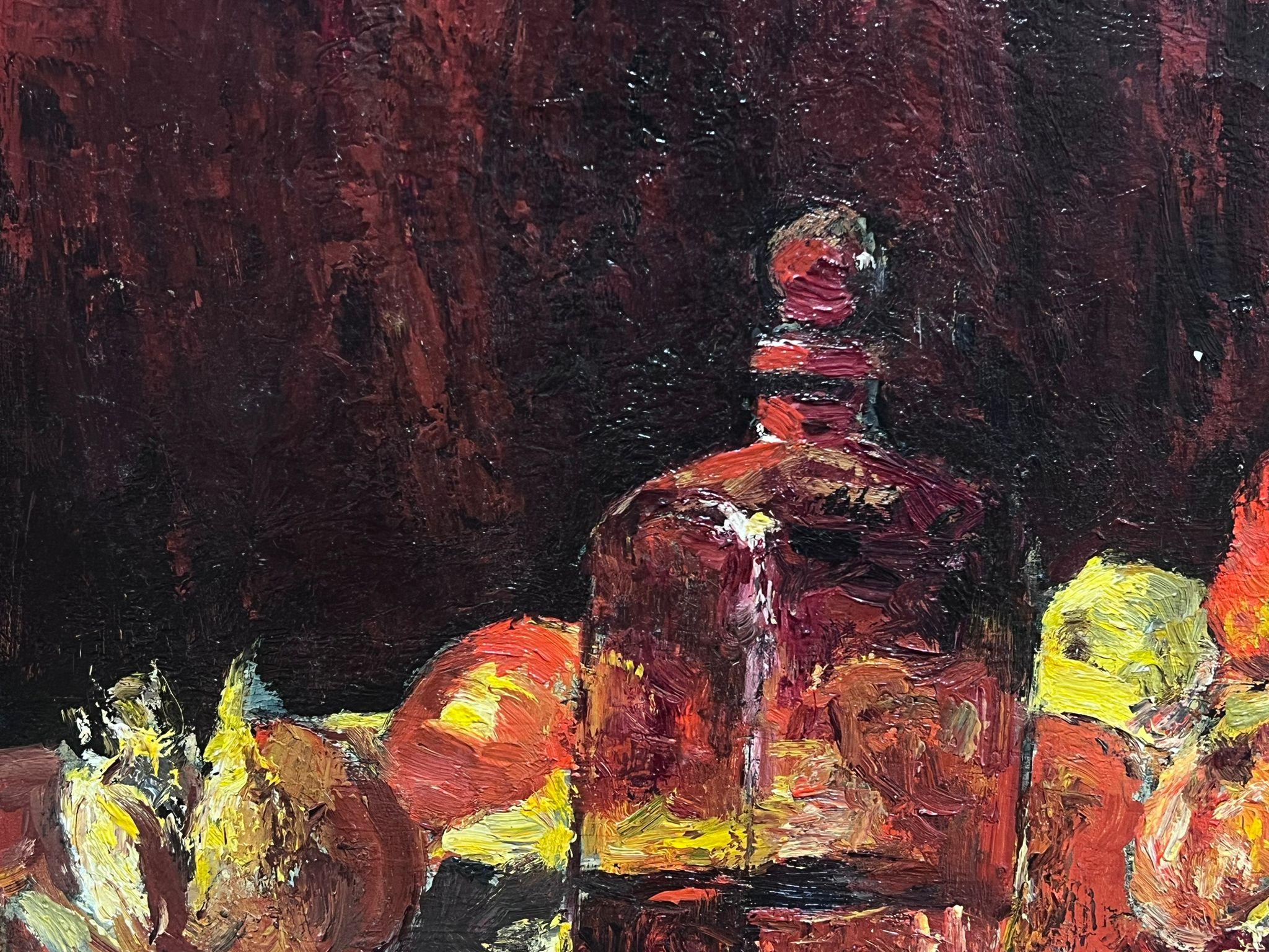 Französisch-impressionistisches signiertes Ölgemälde, Stillleben, Äpfel und Wein, Französisch (Impressionismus), Painting, von Paul Flaubert