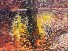 Peinture à l'huile impressionniste française « Lady Seated by Autumnal Lake » signée