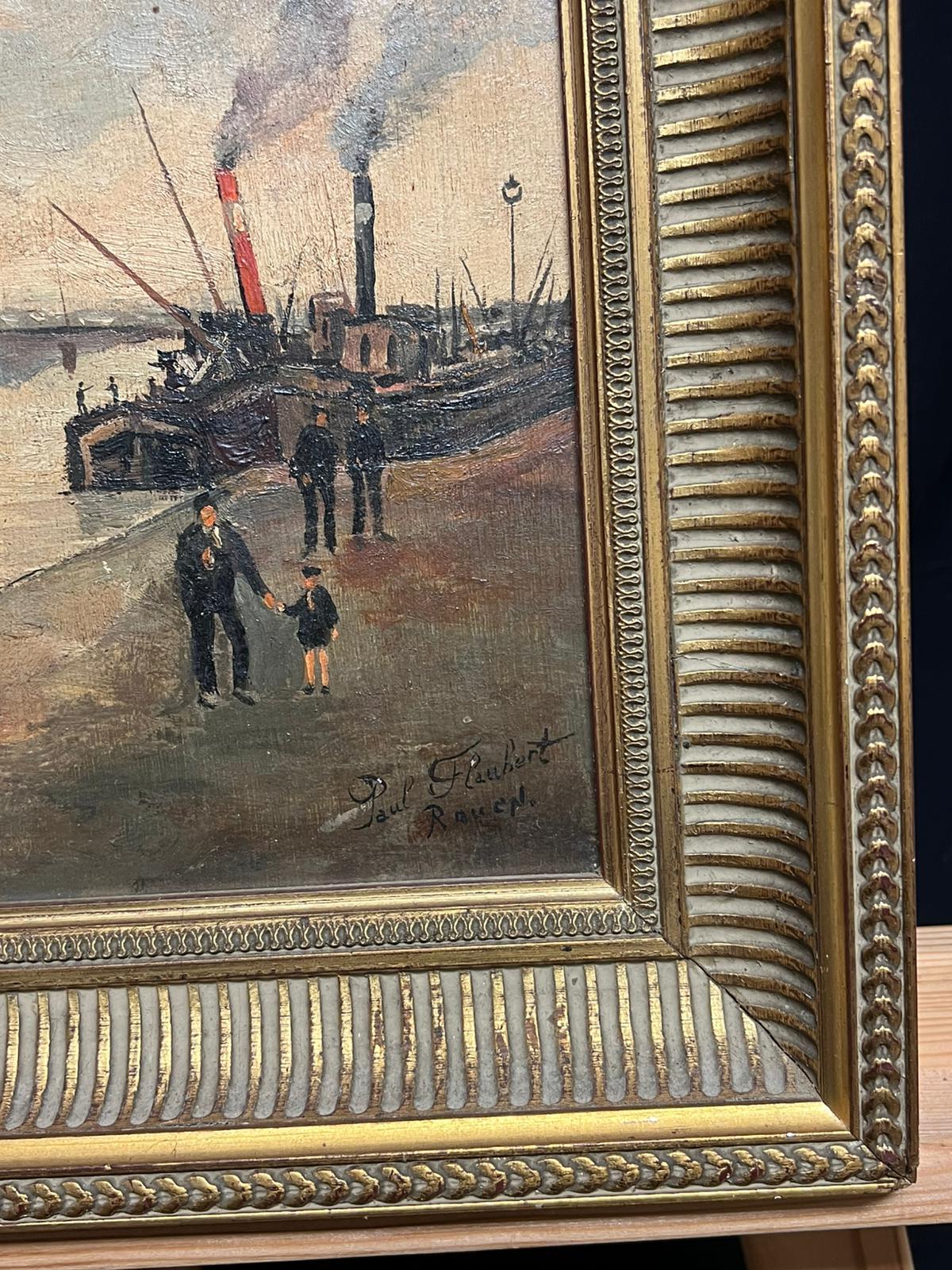 Ansicht der Flussfrontsszene mit Dampfschiffen aus dem frühen Rouen, Frankreich, 20. Jahrhundert im Angebot 6