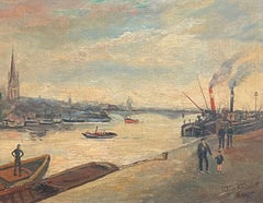 View of Early Rouen, France, scène de front de fleuve du 20e siècle avec bateaux à vapeur