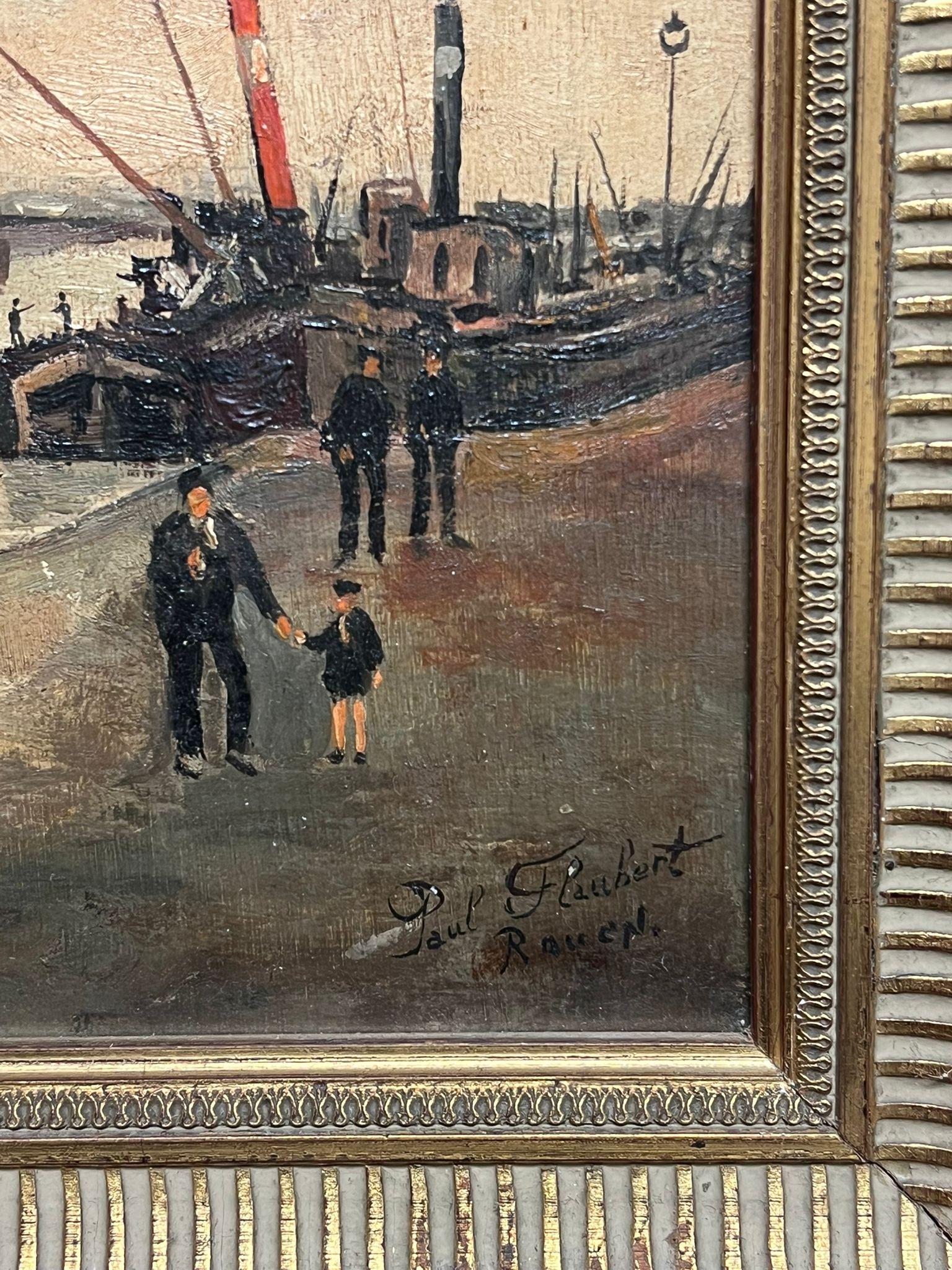 Ansicht der Flussfrontsszene mit Dampfschiffen aus dem frühen Rouen, Frankreich, 20. Jahrhundert im Angebot 1