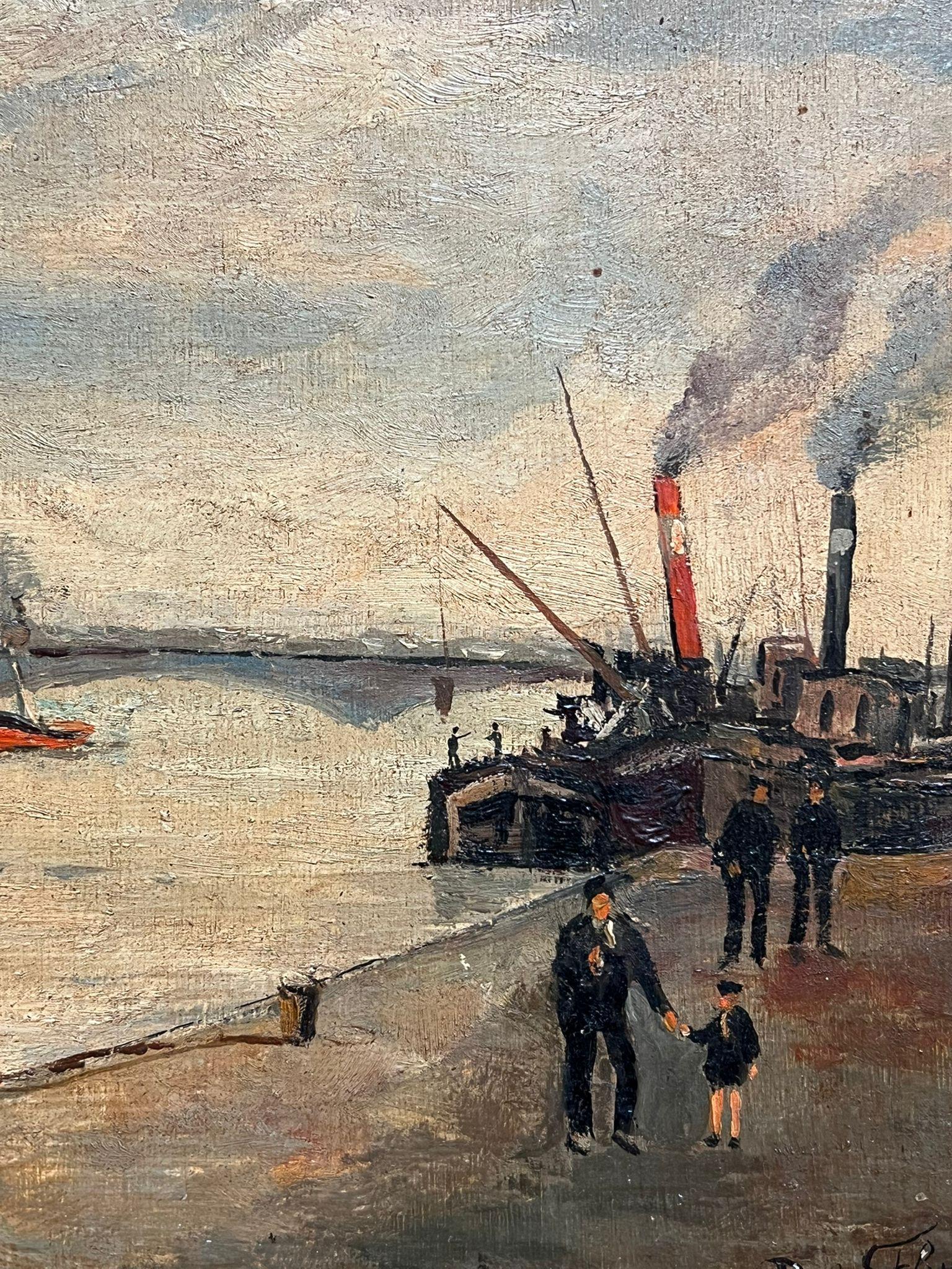 Ansicht der Flussfrontsszene mit Dampfschiffen aus dem frühen Rouen, Frankreich, 20. Jahrhundert im Angebot 4