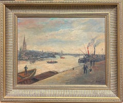 View of Early Rouen, France 20th-Century Riverfront Scene with Steamboats