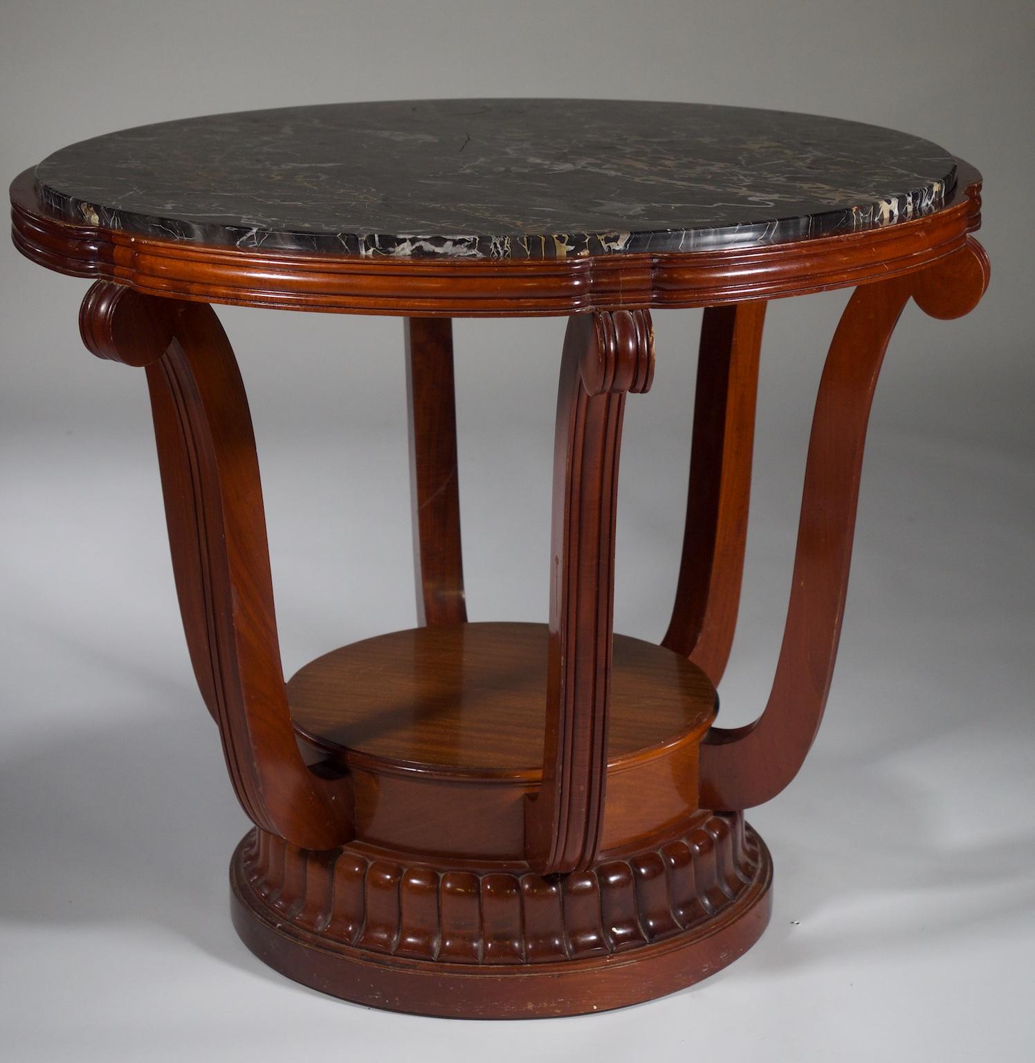 Art Deco Paul Follot Center Table with Original Marble Top For Sale
