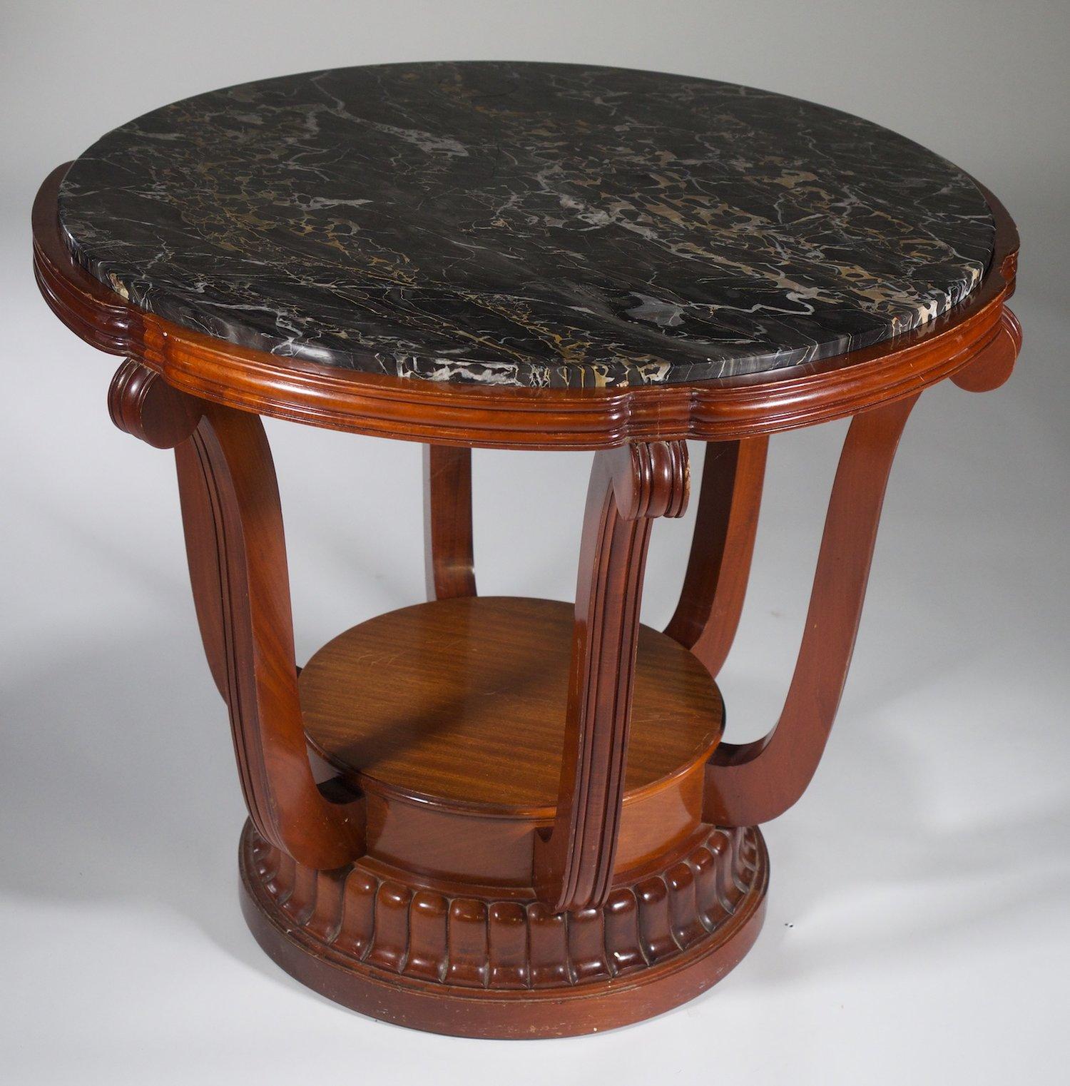 Art Deco Paul Follot Center Table with Original Marble Top For Sale