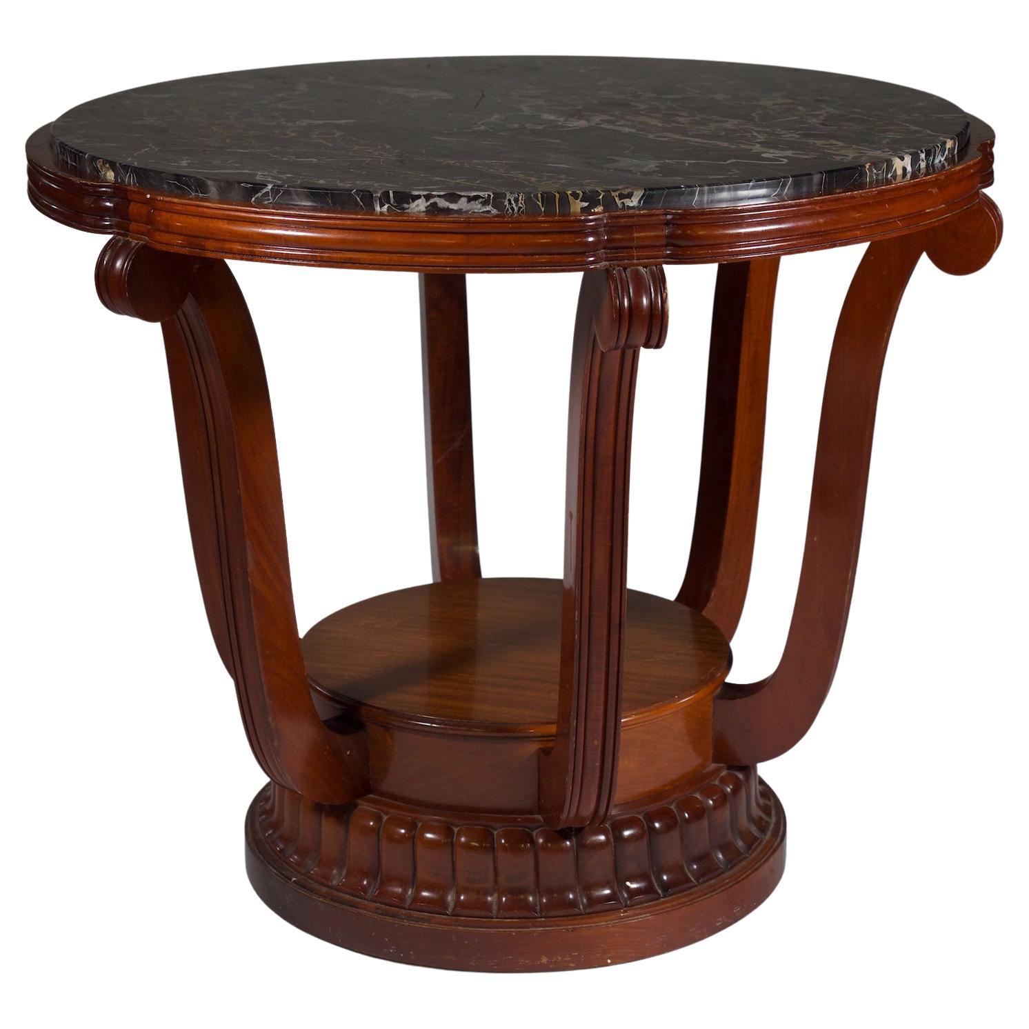 Paul Follot Center Table with Original Marble Top For Sale