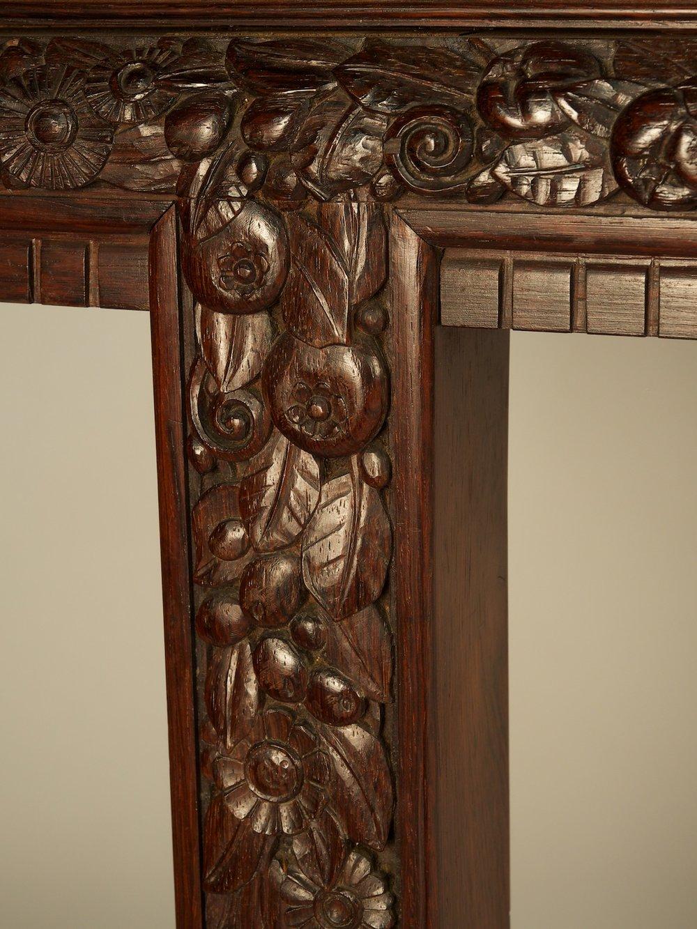 Classic French Art Deco dining table in sculpted Brazilian rosewood by Paul Follot, 1923. 64