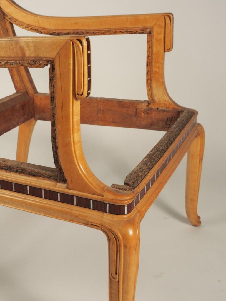 Maple Paul Follot Pair of Inlaid Armchairs For Sale