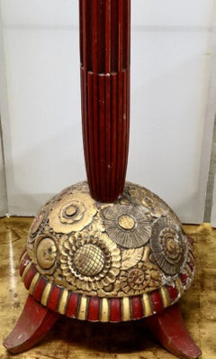 Paul Follot Sculpted Gilt and Red Lacquer Floor Lamp