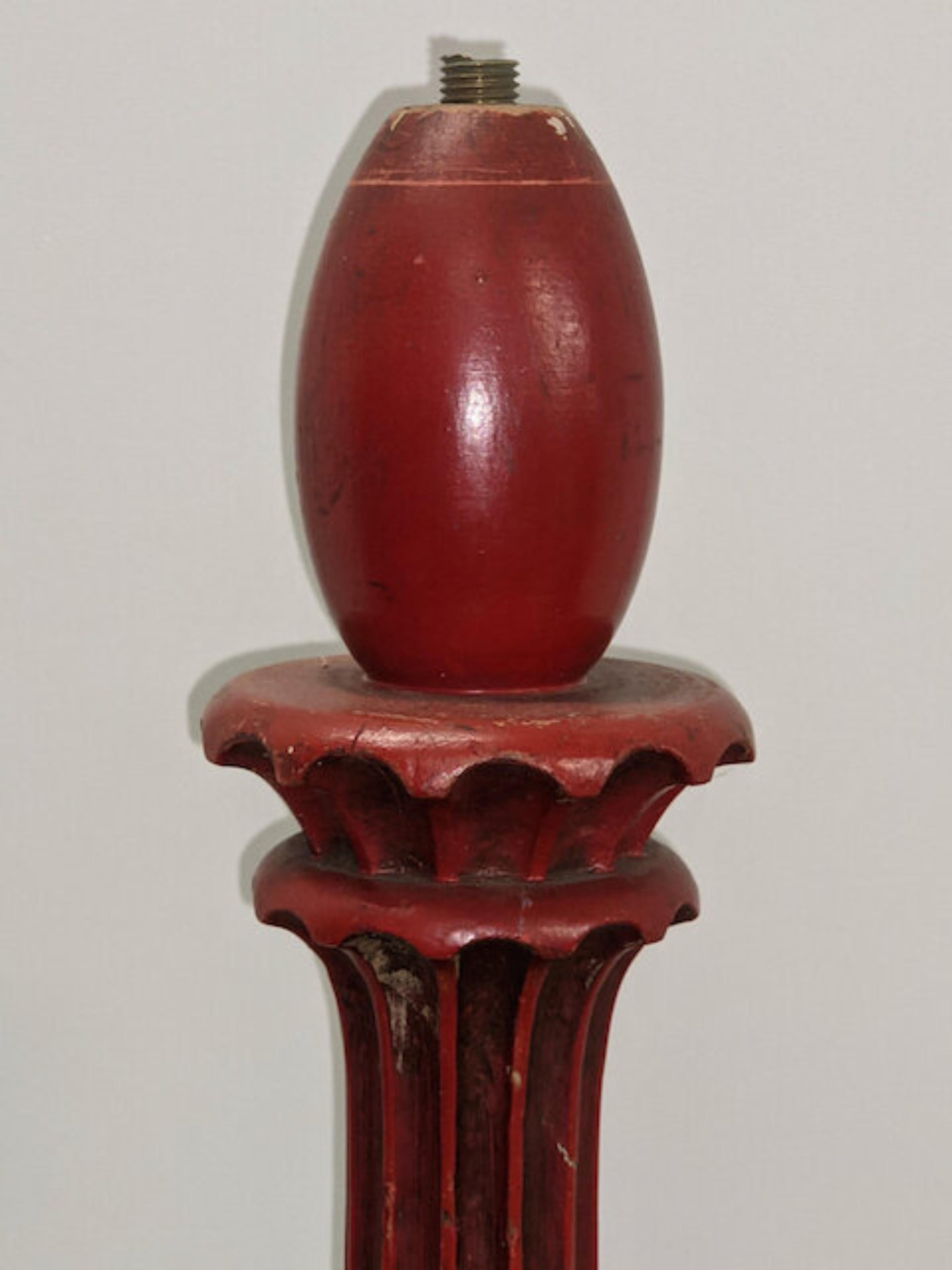 Art Deco Paul Follot Sculpted Gilt and Red Lacquer Floor Lamp For Sale