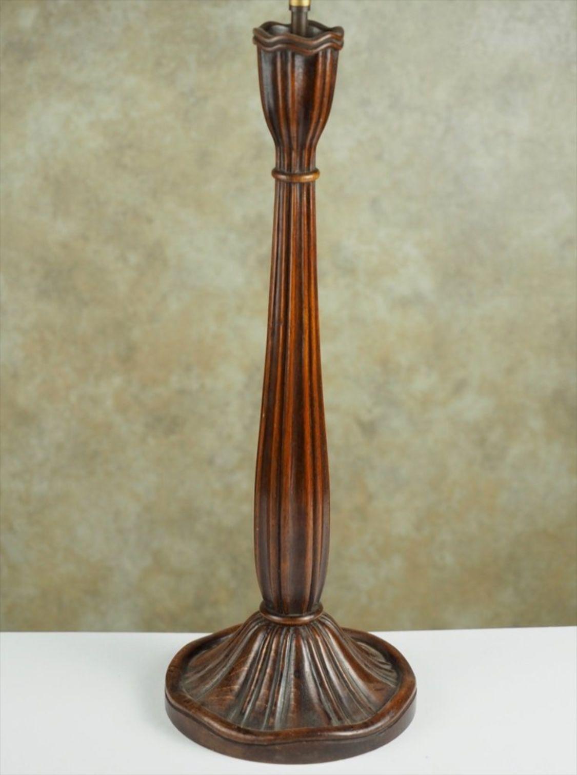 Art Deco Paul Follot Sculpted Wood Table Lamp, #1587