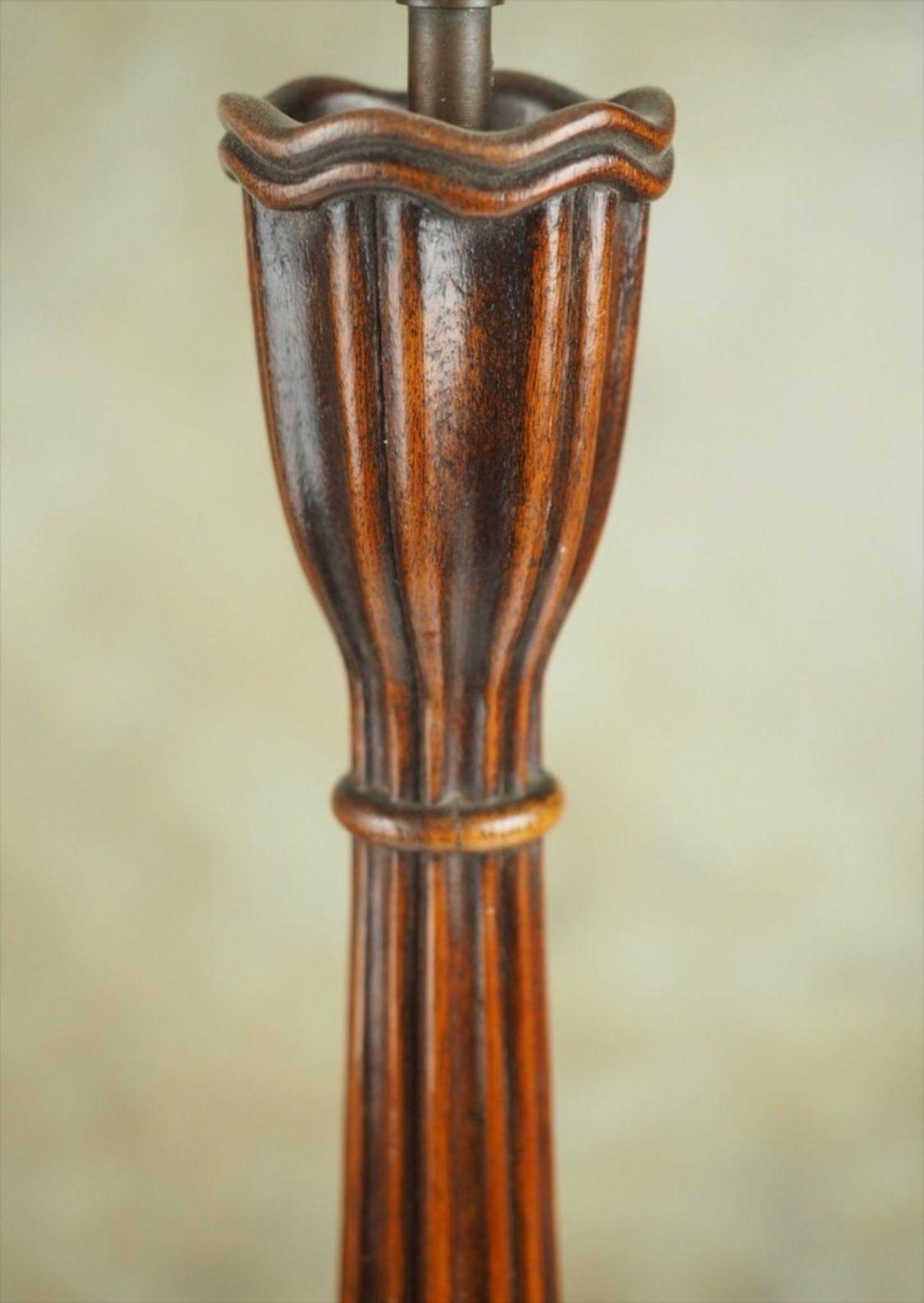 French Paul Follot Sculpted Wood Table Lamp, #1587