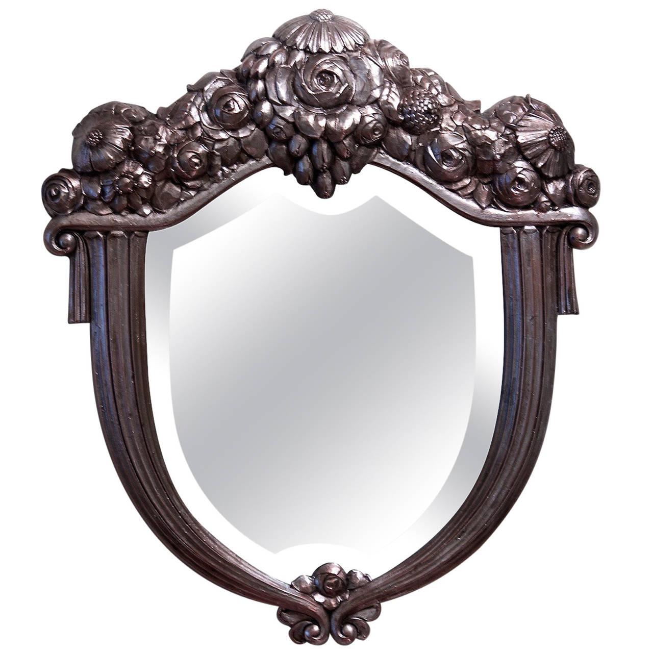 Miroir Art Déco français classique par Paul Follot, vers 1920, en plâtre argenté, recouvert de cuivre. 21