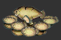 Paul Fouillen Keramisches Fisch-Tafelservice aus der Mitte des Jahrhunderts, Quimper, 1950er Jahre