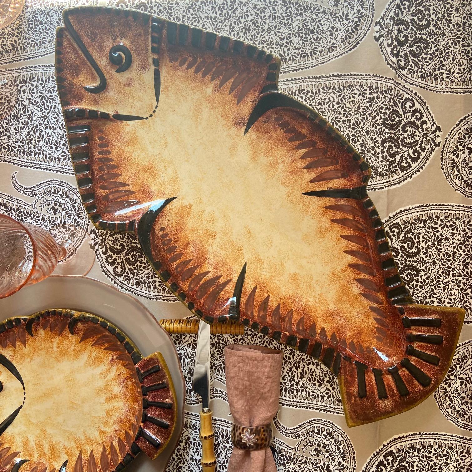 Servicio de pescado Quimper de Paul Fouillen, años 50 mediados del siglo XX en venta