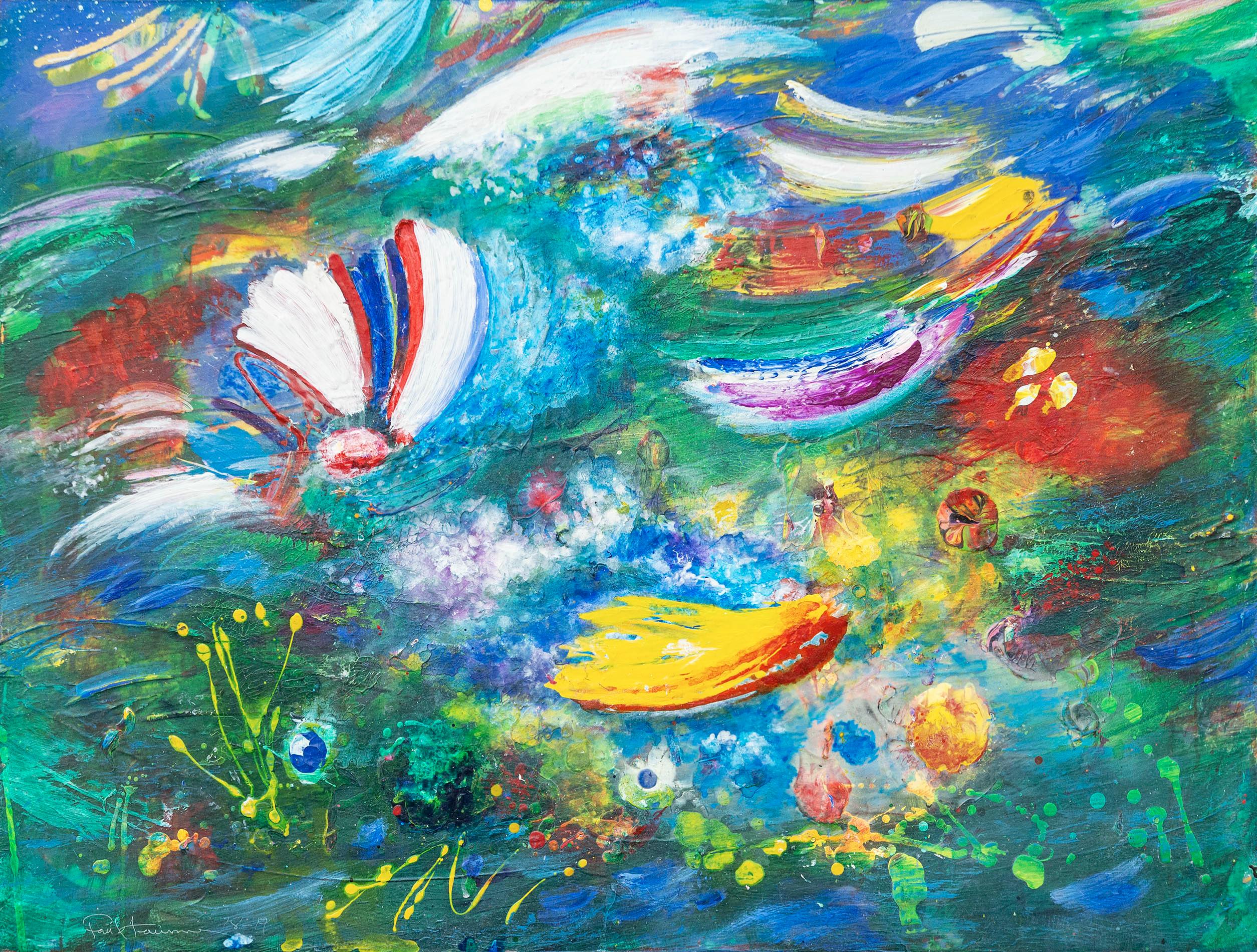 Paul Fournier Abstract Painting – Fire Bird Blue #2 - Gemälde, Acryl auf Leinwand